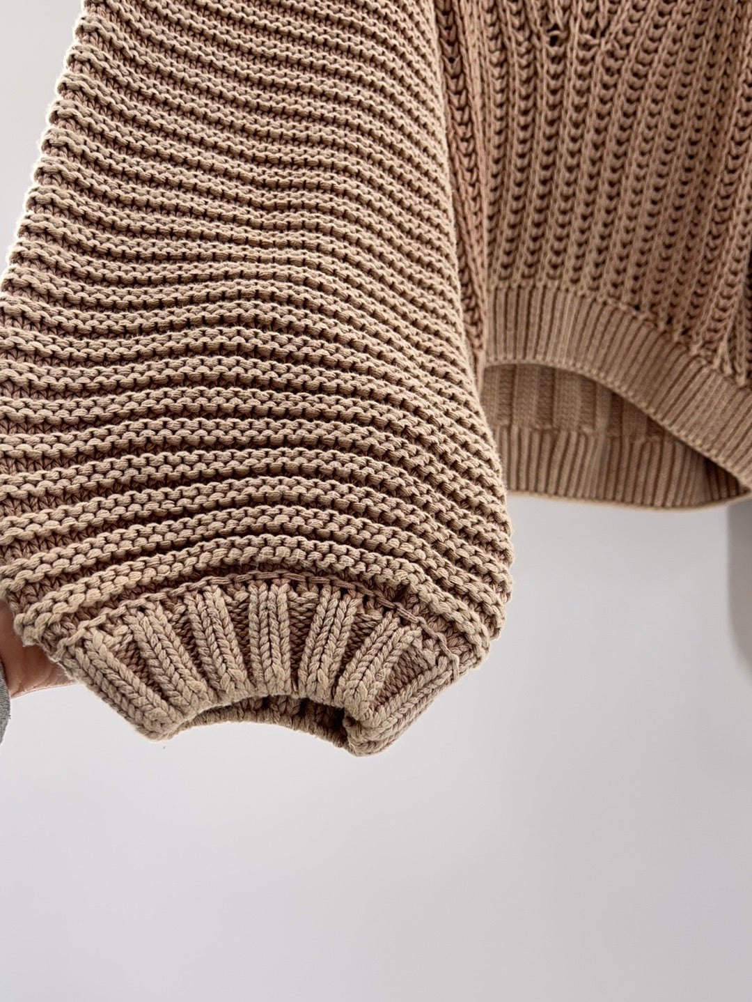 Free People Sweetheart Sweater Chunky Rib Knit Mock Neck Pullover Tan (Size Medium)
