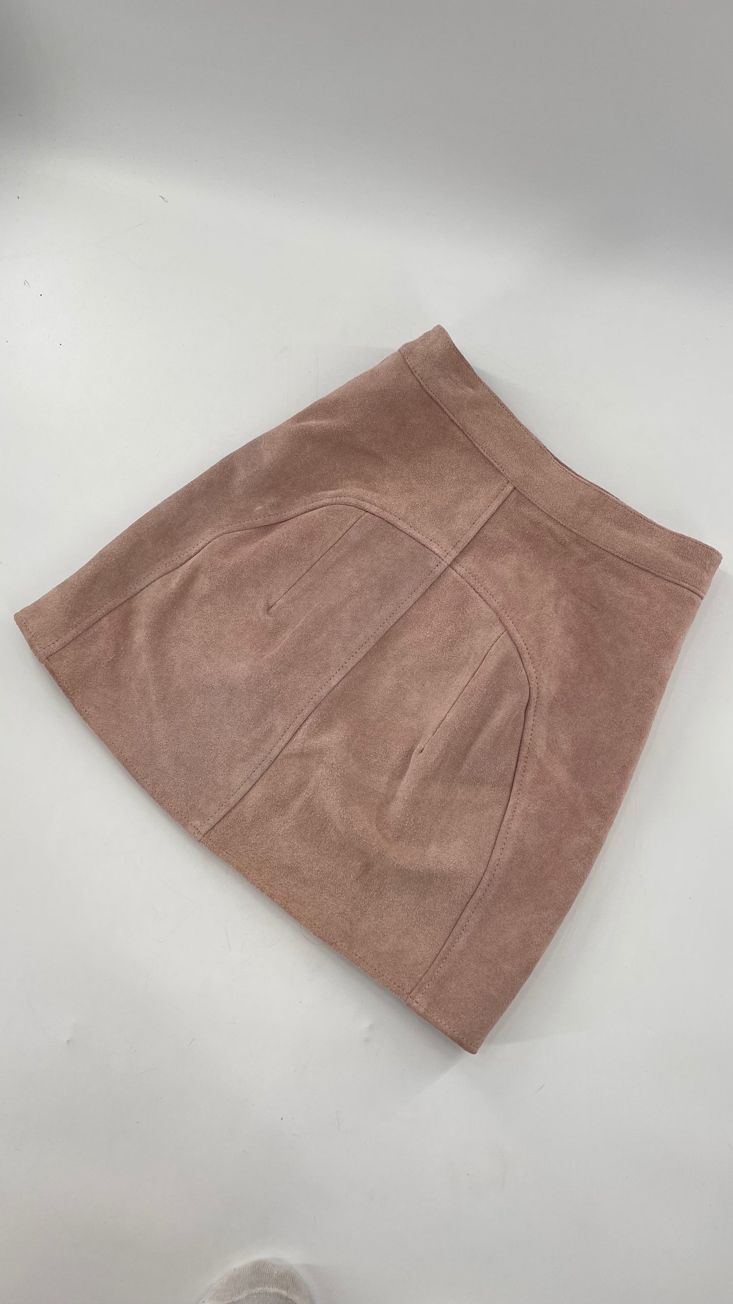Free People Understated Leather Dusty Pink Suede Button Side Mini Skirt (Small)