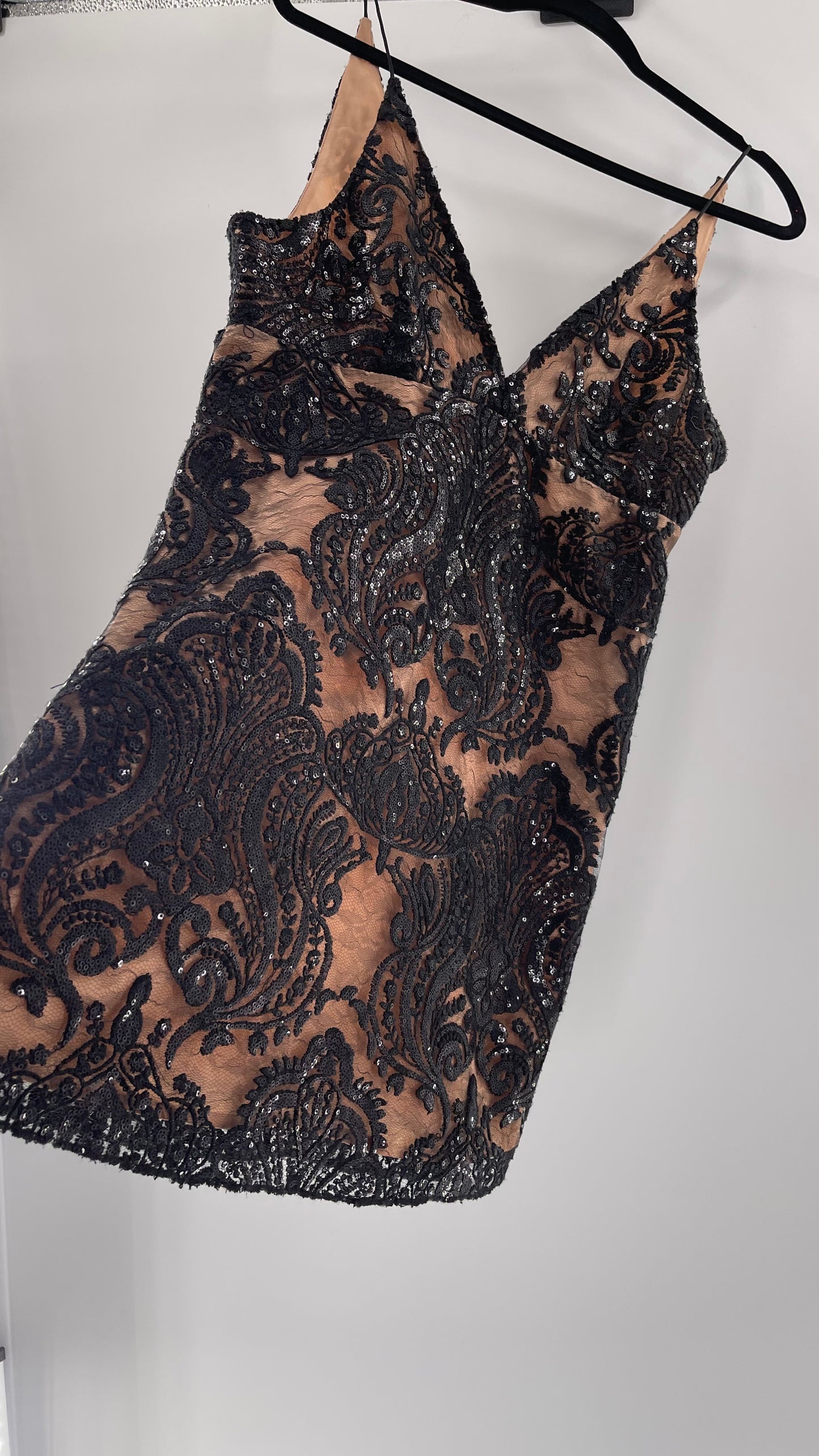 Free People Night Shimmers Nude Dress with Black Sequin Lace (8)