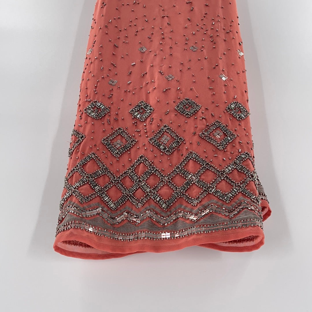 White House Black Market - Salmon Beaded Sleeveless Spaghetti Strap Mini Dress (Size XXSmall)