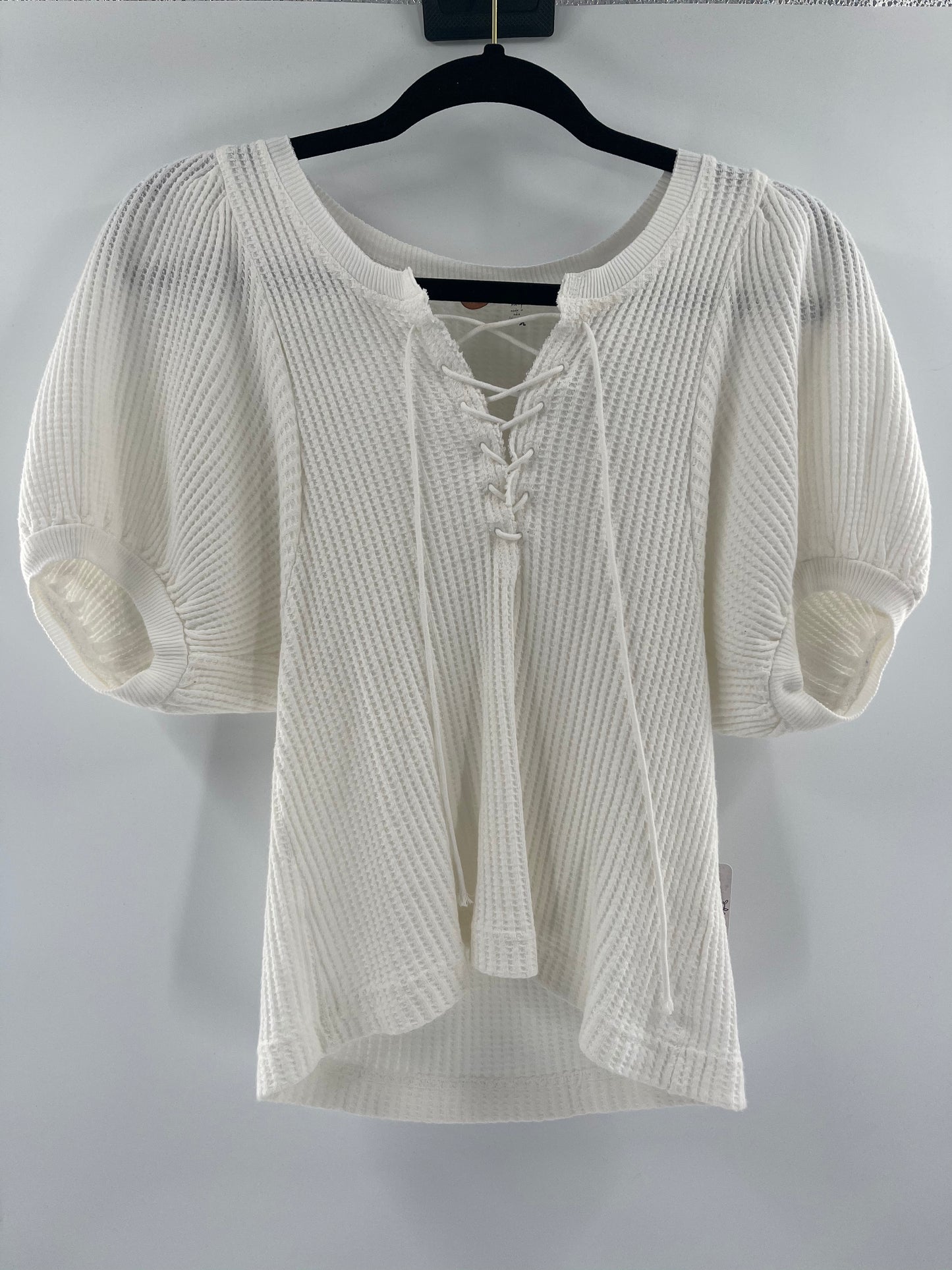 Free People White Lace Up Puff Sleeve (XS)