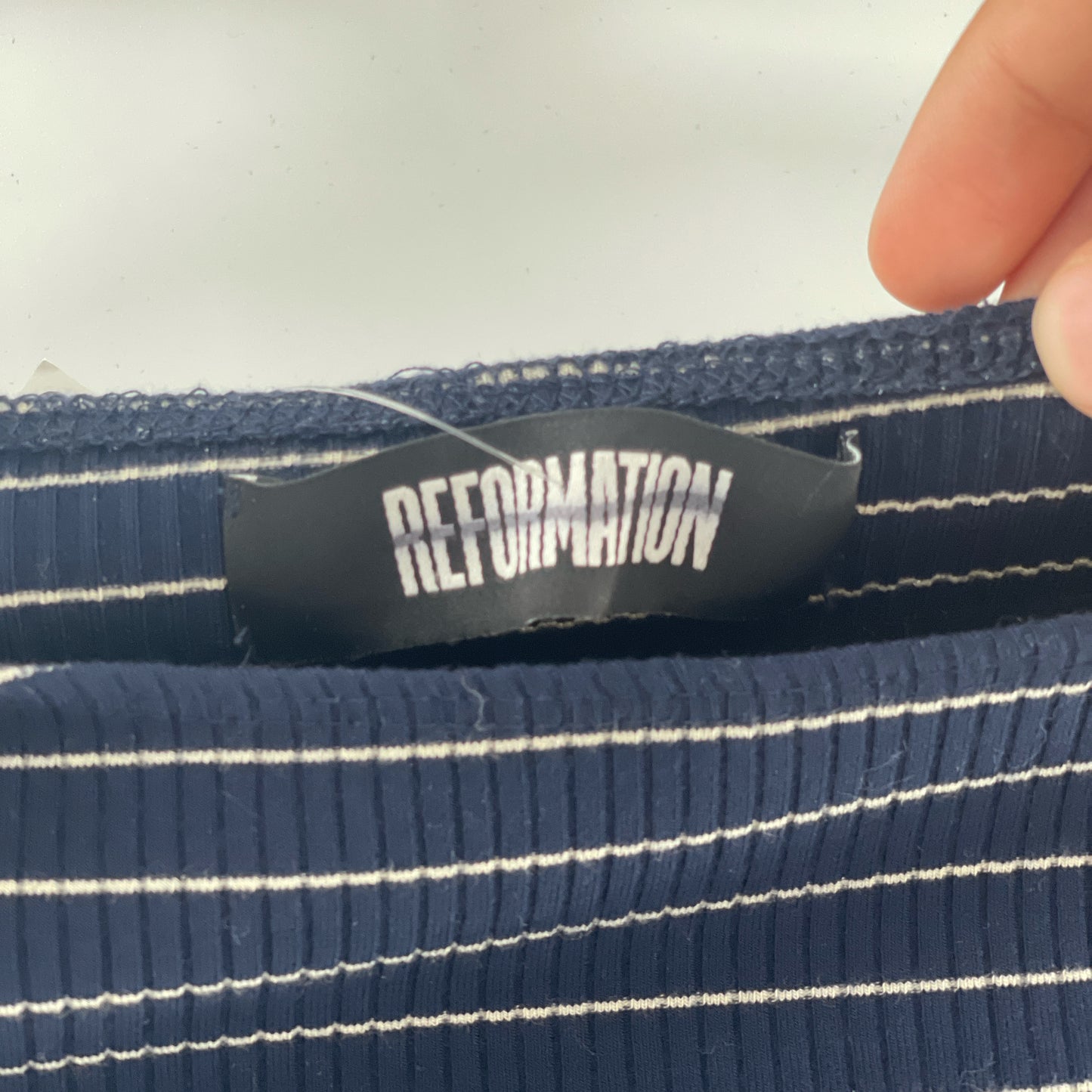 Reformation Navy Knit Striped Long Sleeve (S)