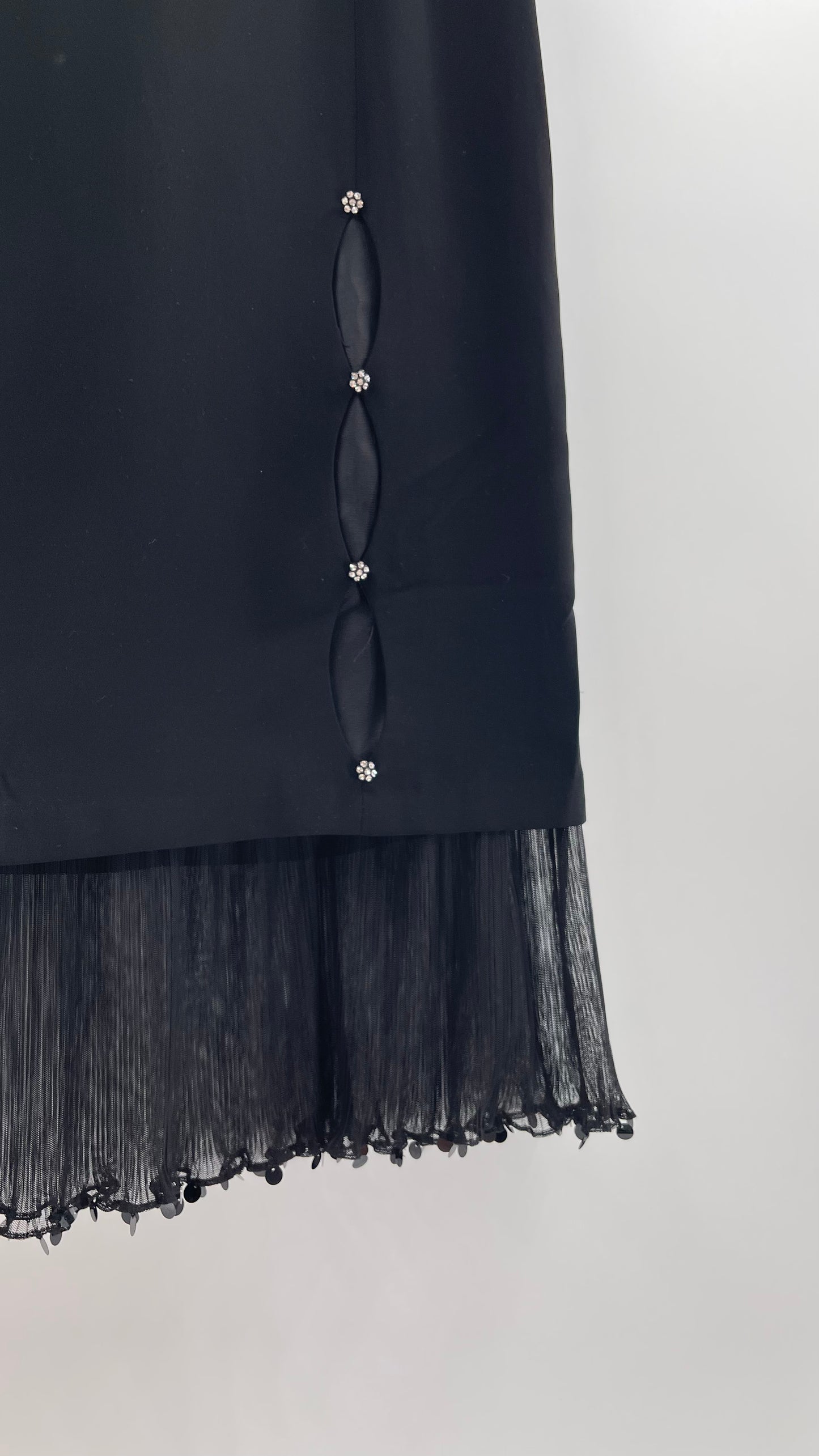 Vintage Black Maxi Cut Out/Bejeweled/Pleated Mesh Hem (8)