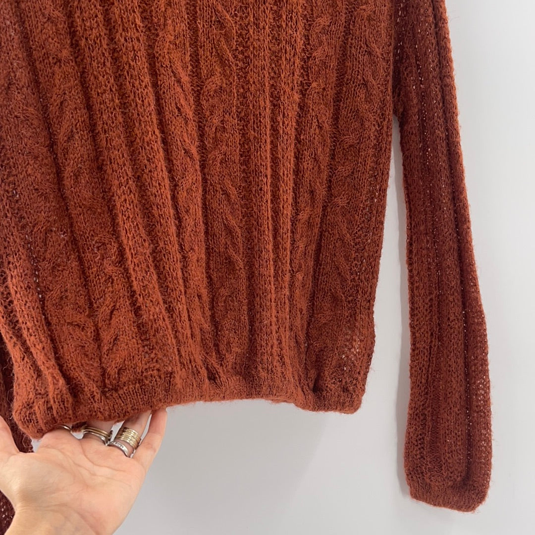 Free People Sheer Elastic Waist and Cuffs Brick Knit Sweater (Size XS)