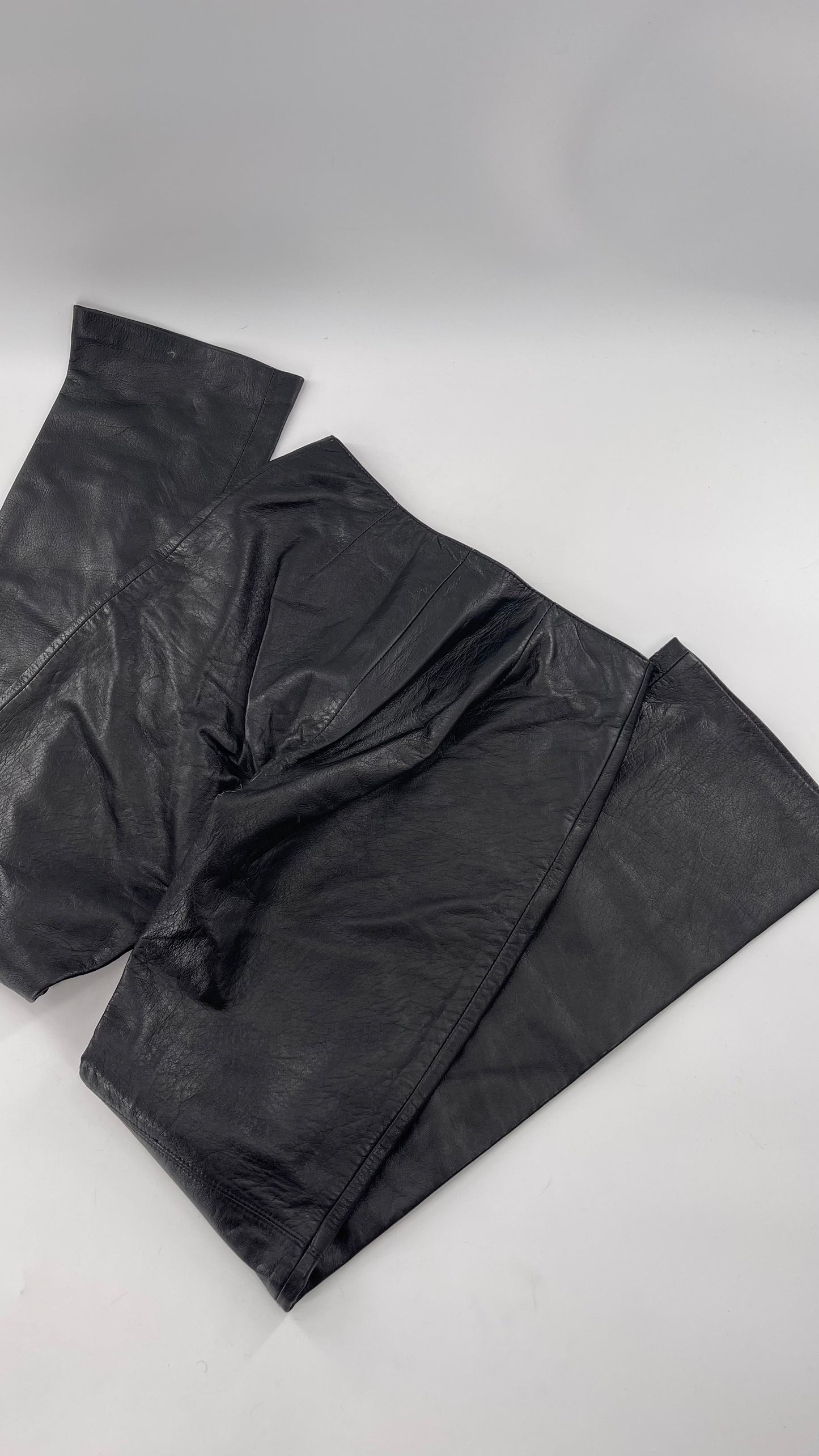 Vintage Márcia Italian Lamb Leather Kick Flare Trouser Pants (00)