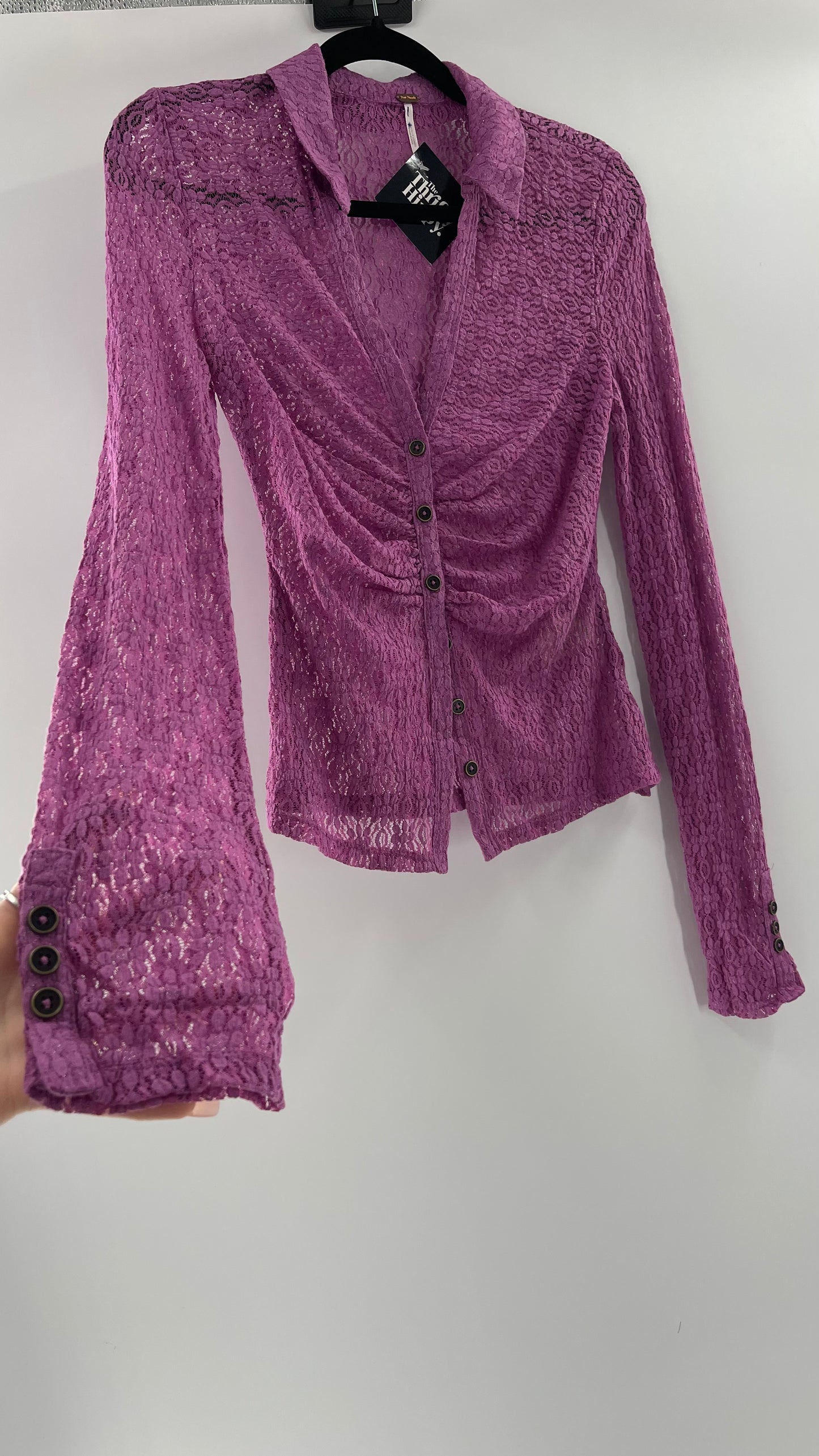 Free People Flower Fields Lavender Lace Collared Button Up (Small)