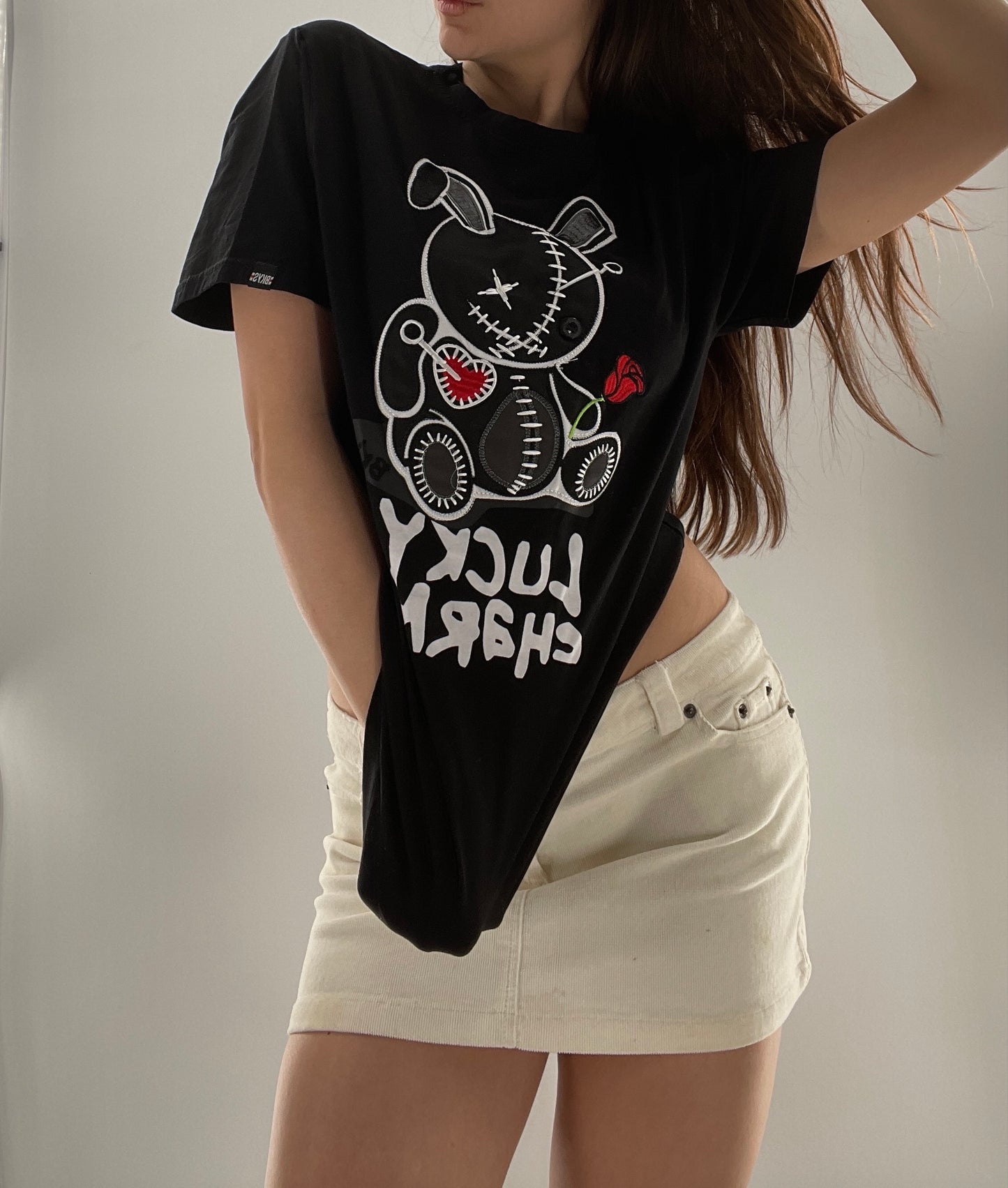 BKYS Black Lucky Charm Stitched Rabbit T (Small)