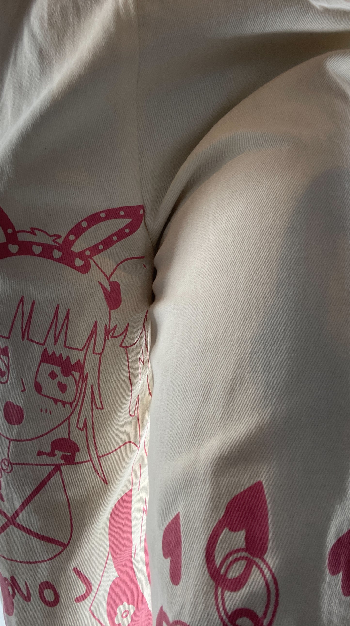 Beige Carpenter Pant with Pocket and Pink Anime Graphic (Medium)