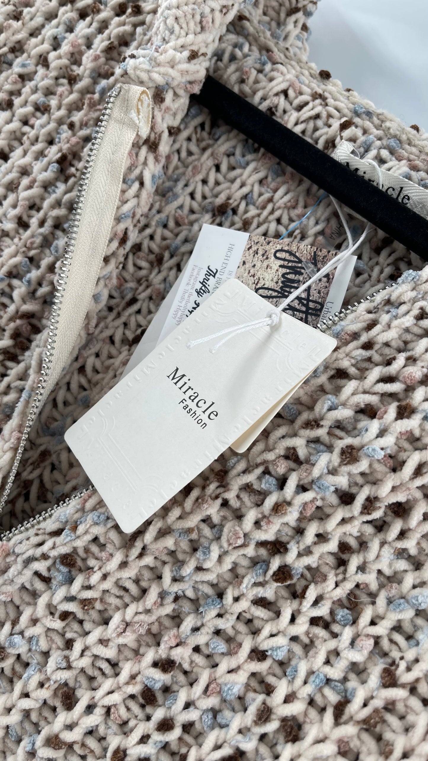 Miracle Distressed Chenille Zip Front Hoodie (S/M)