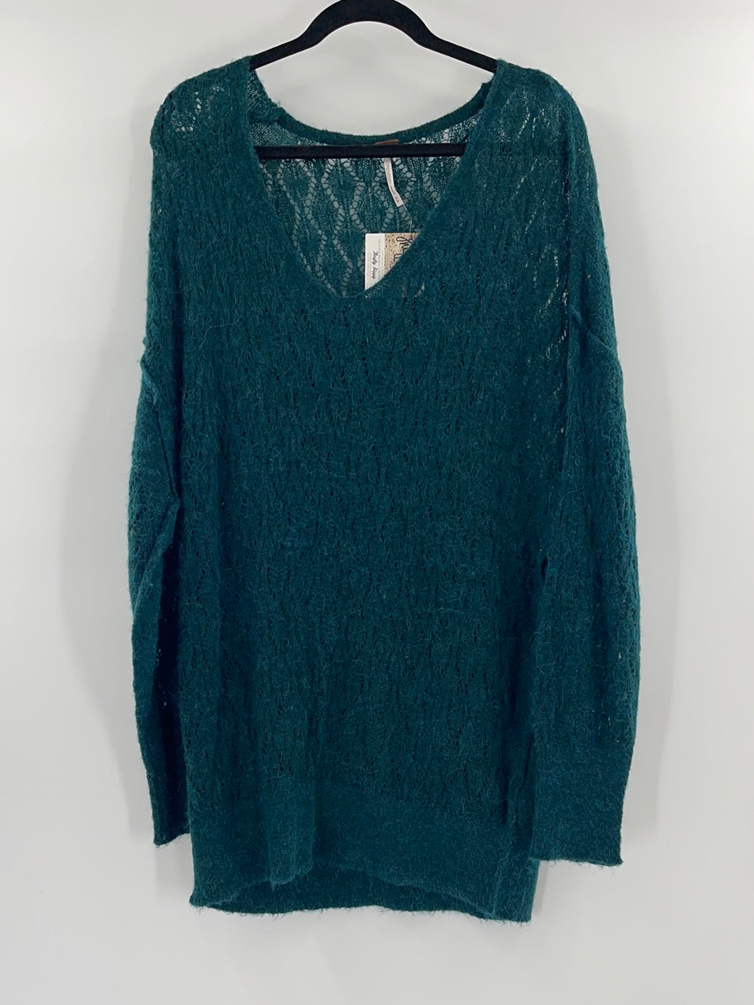 Free People Sheer Green Oversized Sweater (Size Medium)