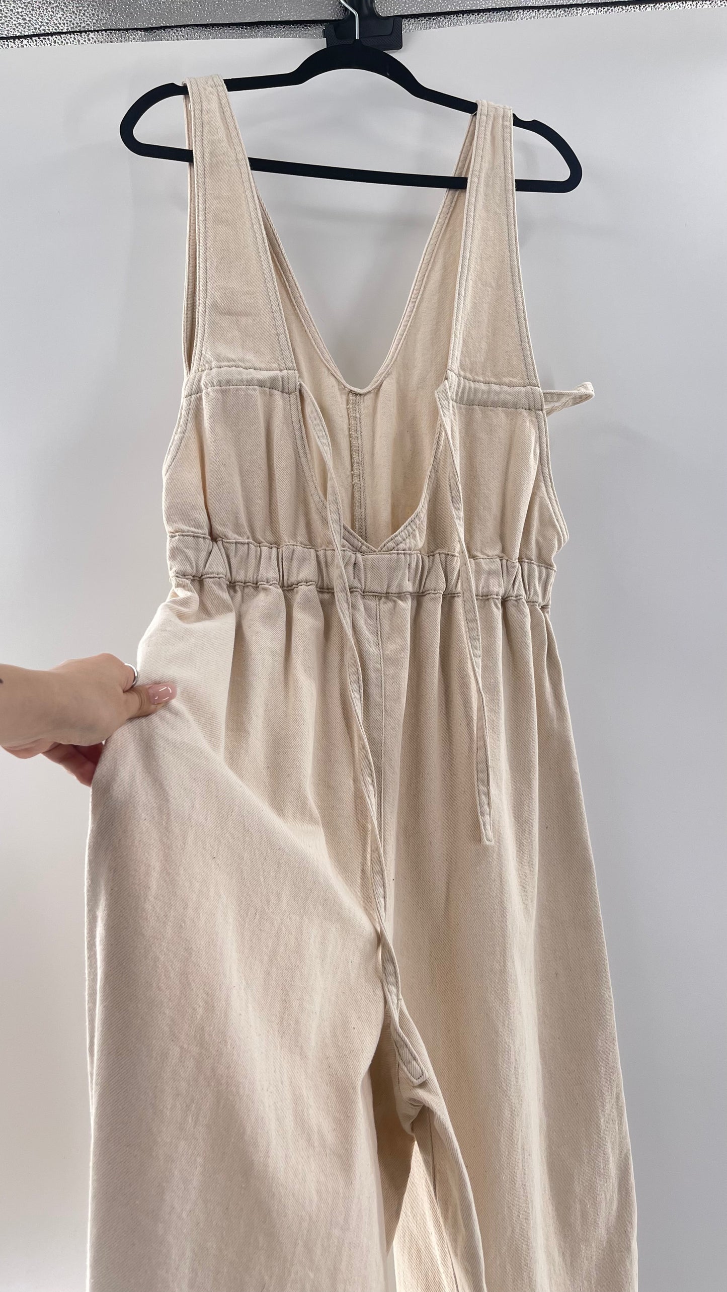 Free People Alora Wide Leg Denim Jumpsuit (XL)