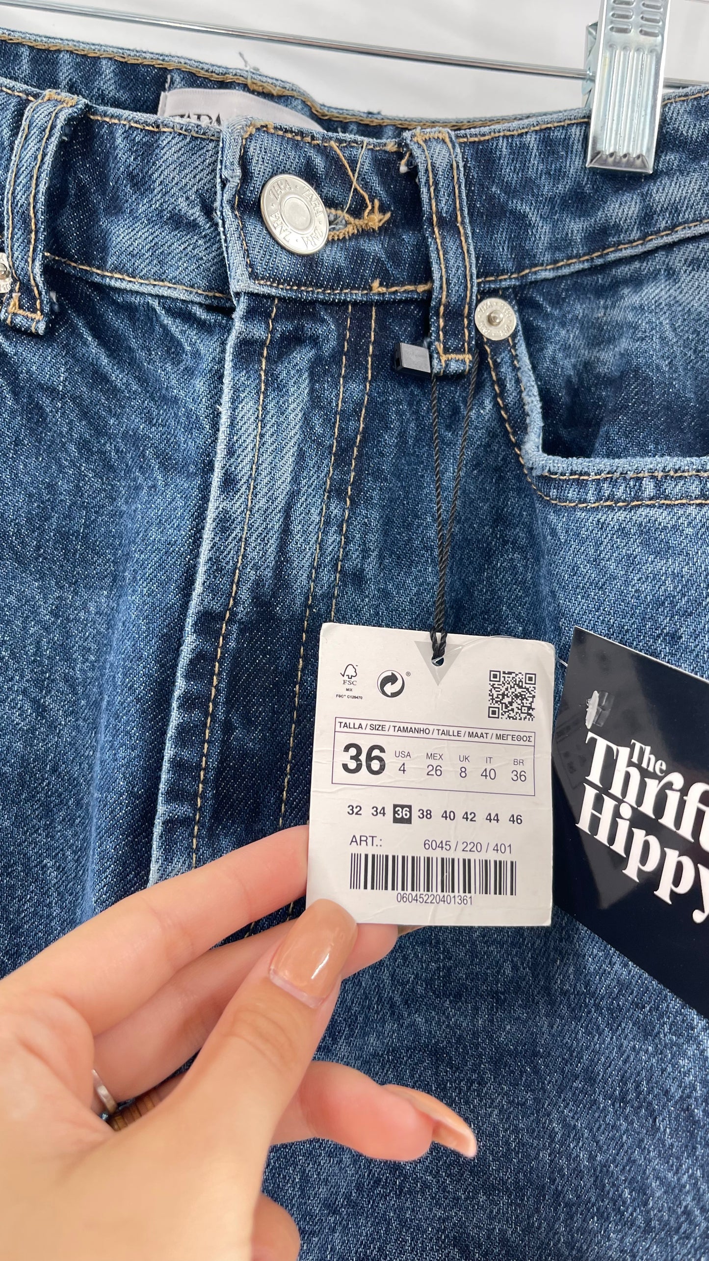 ZARA Medium Wash Denim High Waisted Wide Legs (4)