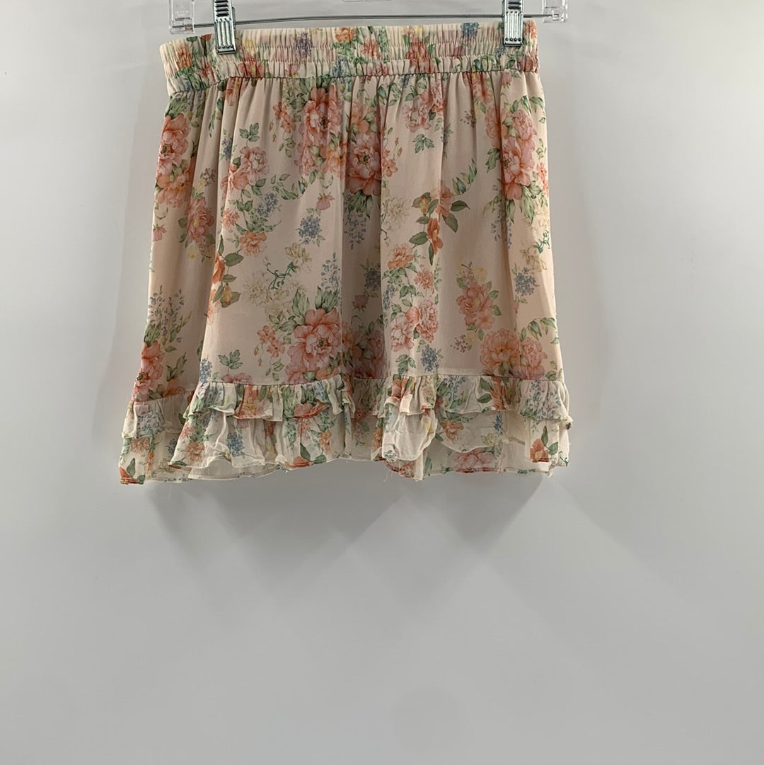 Zara - Timeless Flower Print Overlap Ruffle Mini Skirt (Size Small)