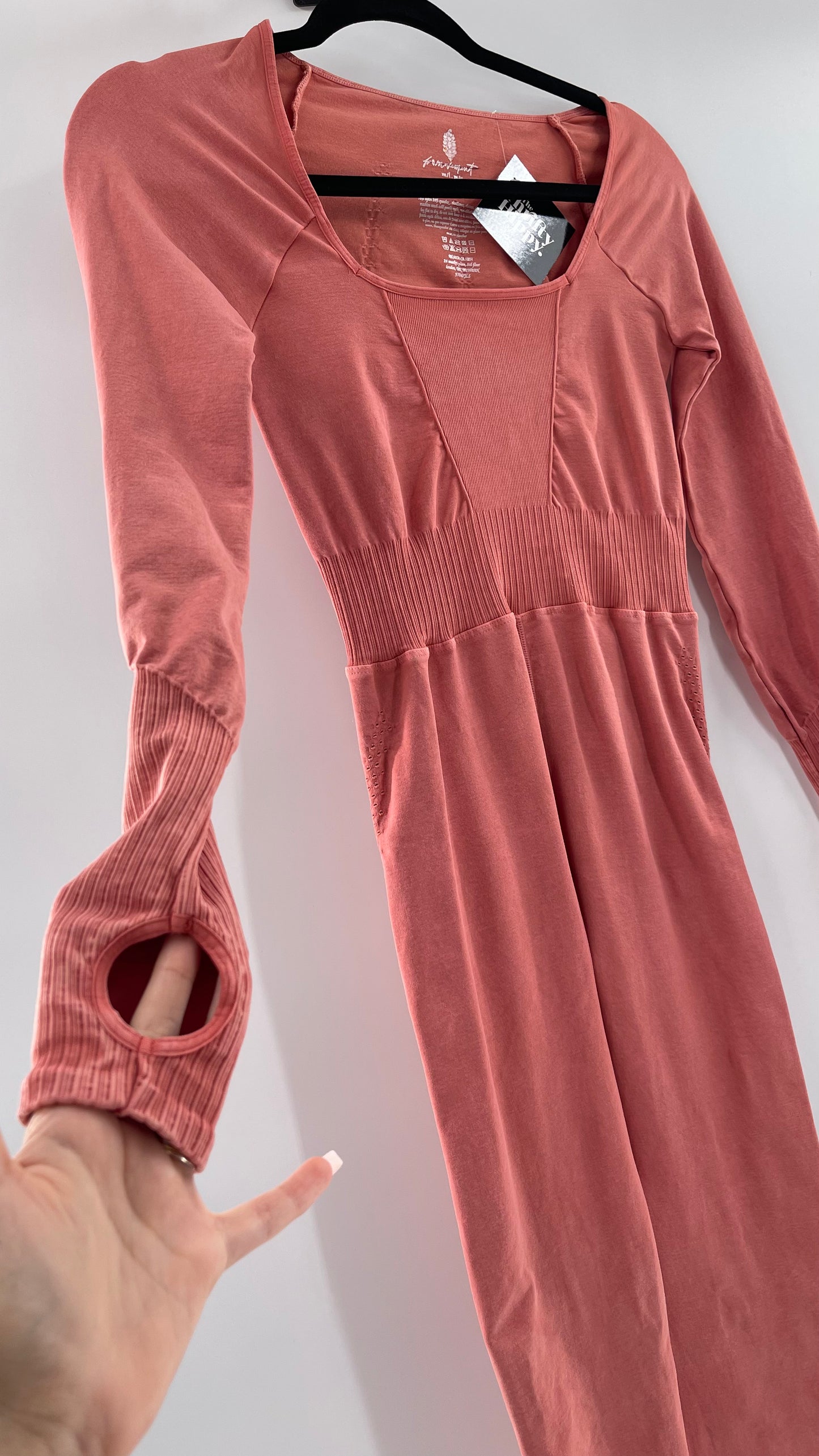Free People Movement Pink Elastic Good Karma Jumpsuit (M/L)