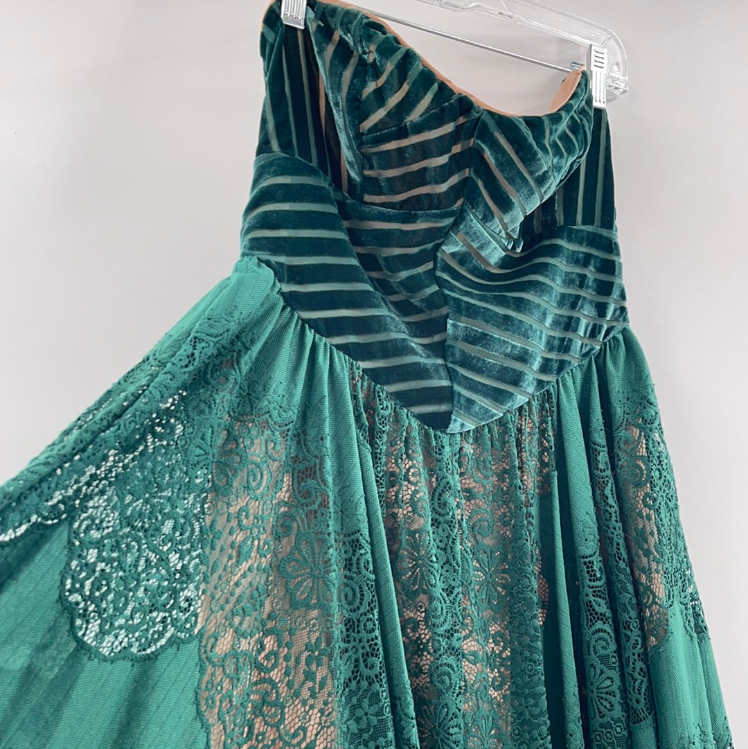 Free People Velvet + Lace Emerald Dress (0)