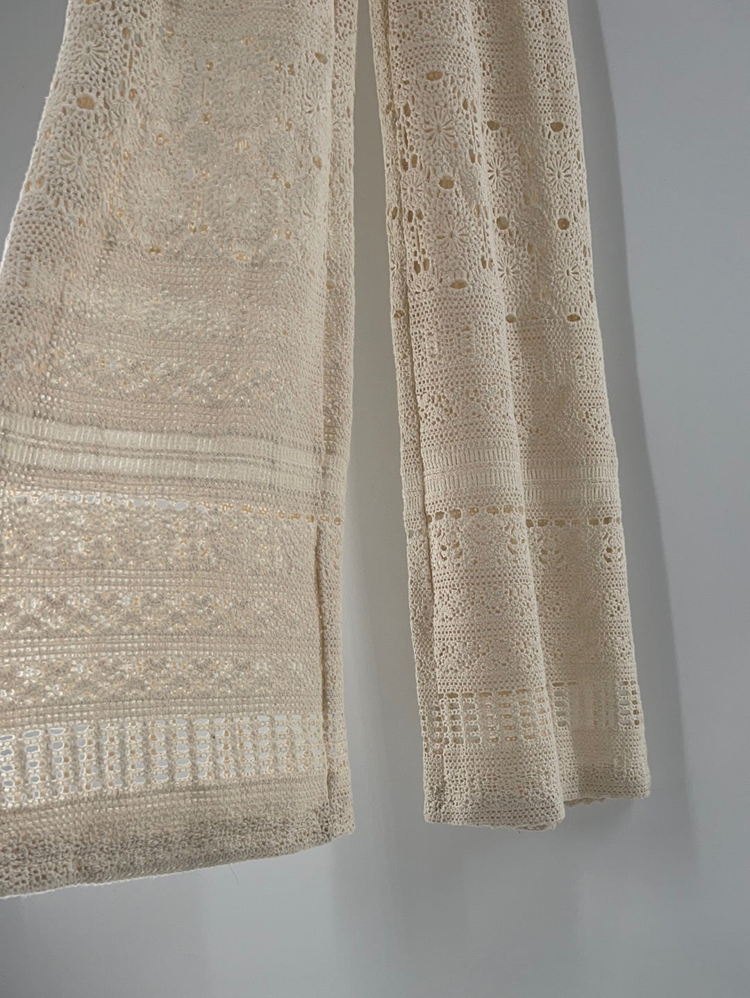 Free People Cream Crocheted Sleeveless Spaghetti Straps Jumpsuit (Size XS)