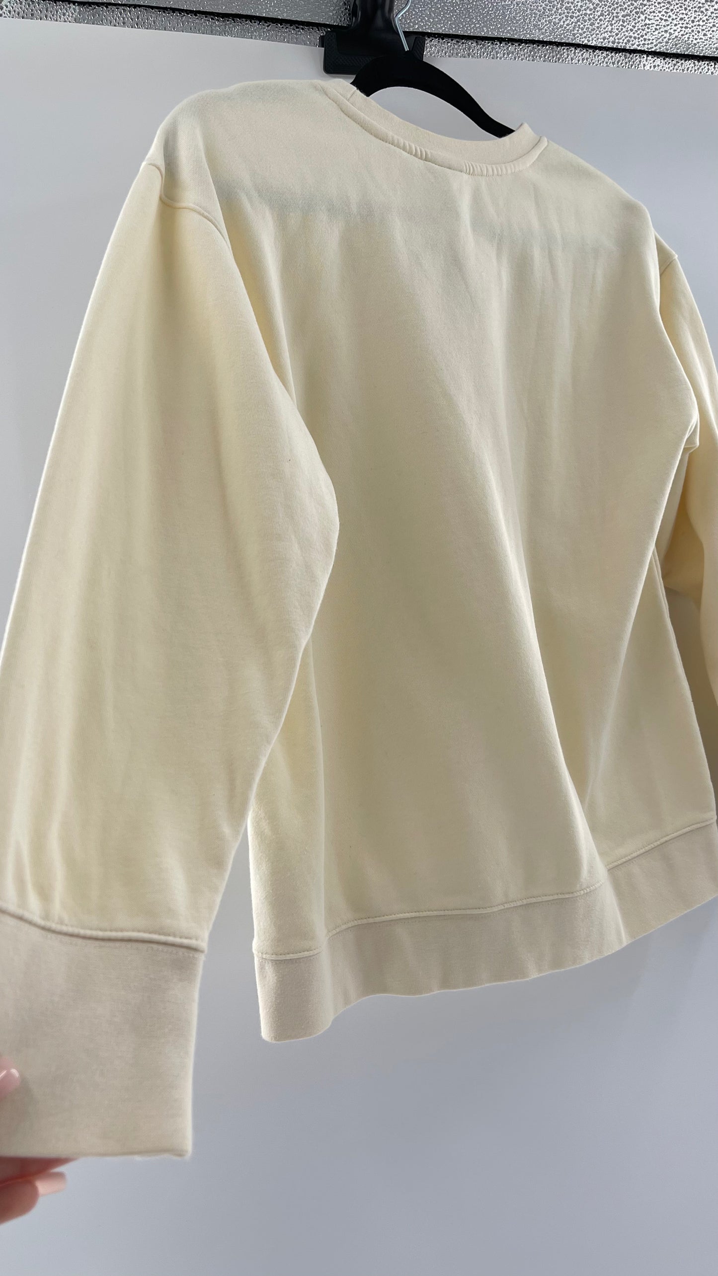 Cream Nike Crewneck with Minimalist Black Chest Logo (Large)
