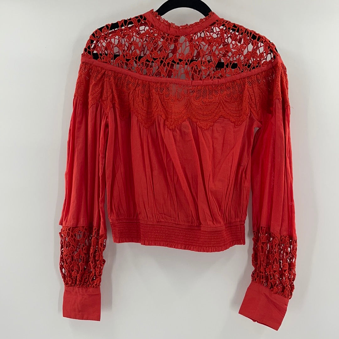 Free People red lace and cotton blouse (XS)