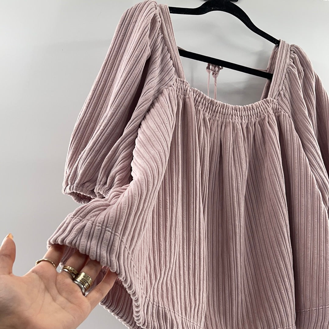 Free People Dust Pink Corduroy Ballon Sleeve Top (Size M)