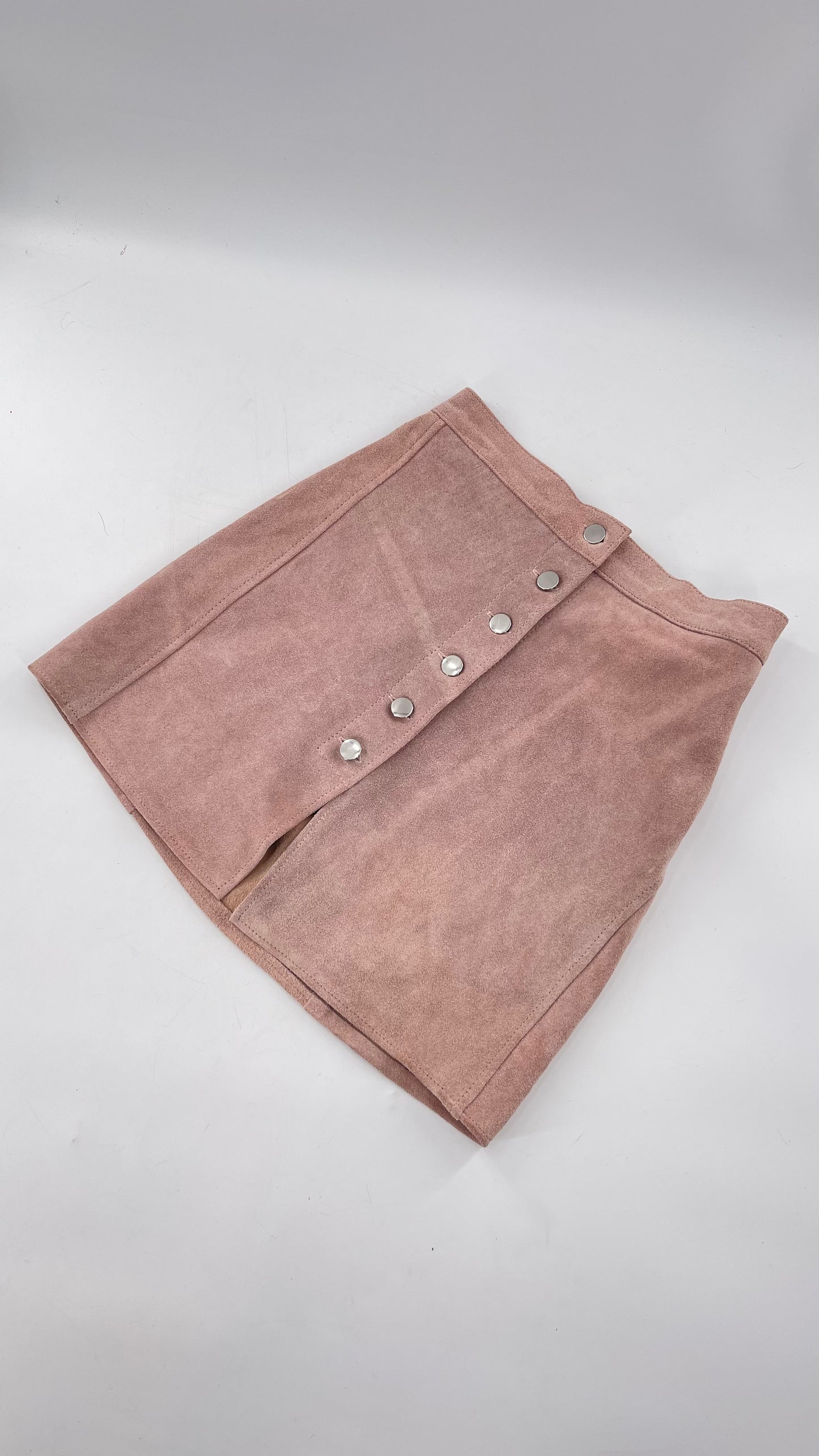 Free People Understated Leather Dusty Pink Suede Button Side Mini Skirt (Small)