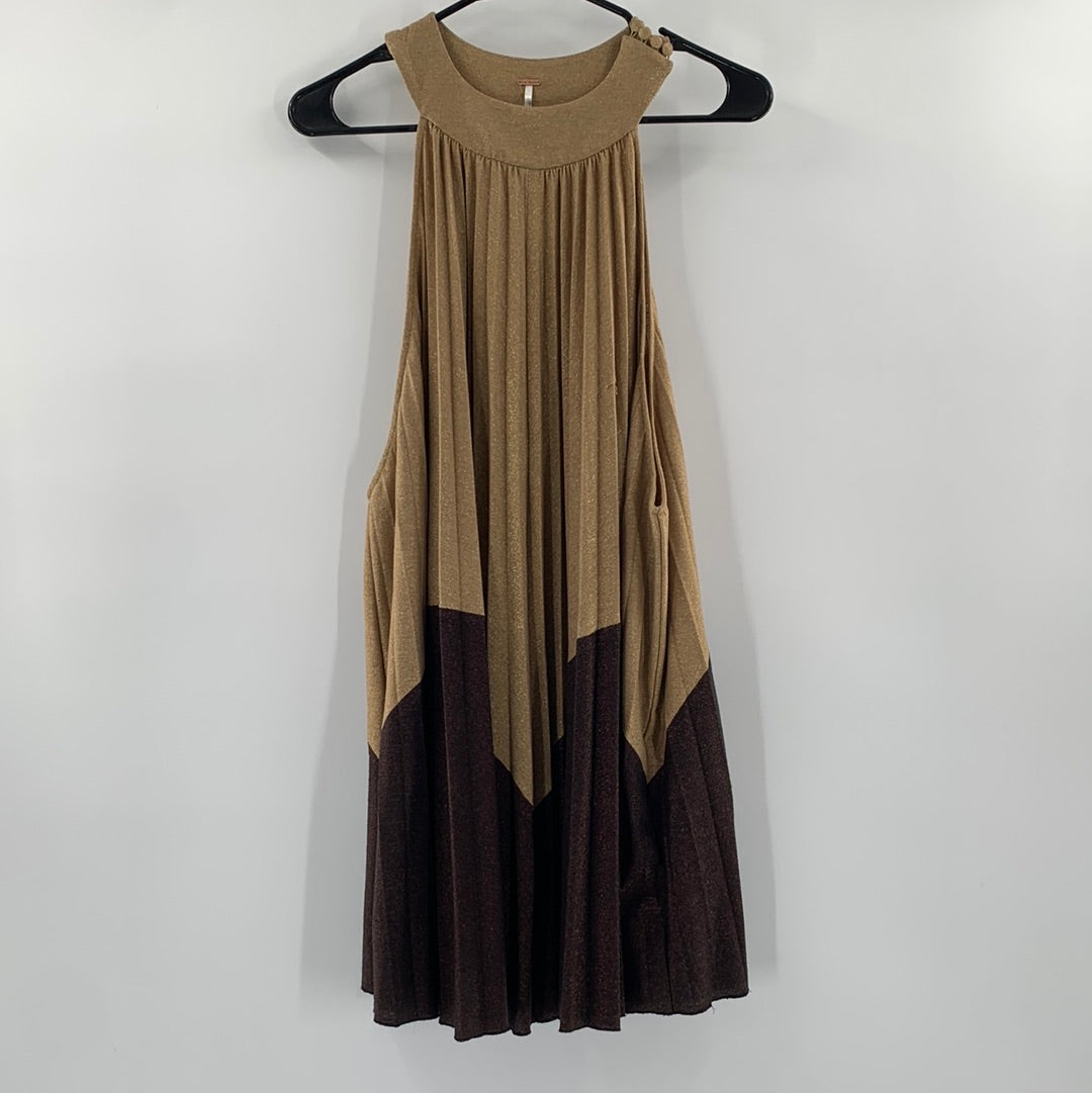 Free People Gold Pleated Mini Dress (SzXS)
