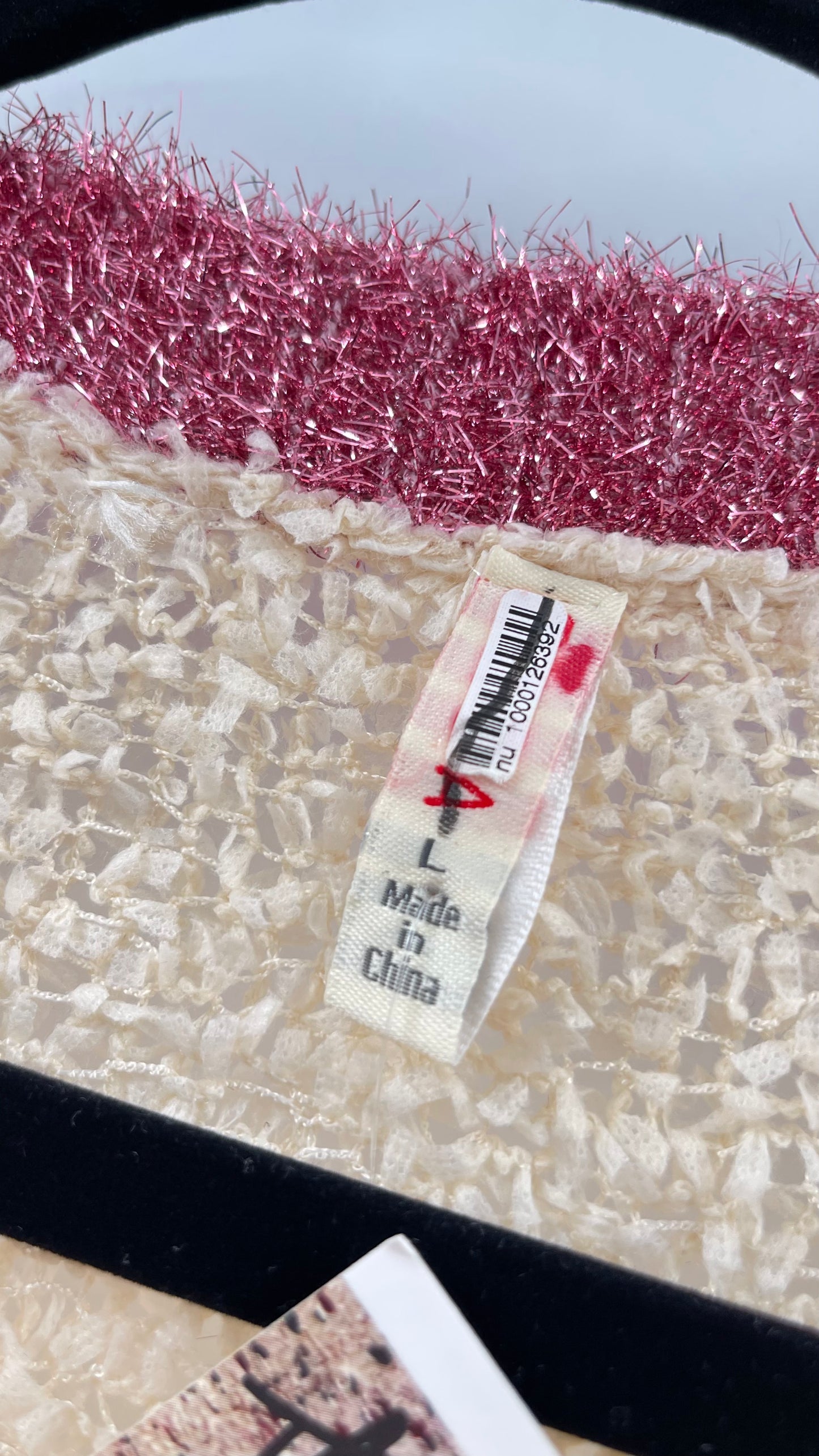 Anthropologie RAGA Cream and Fuchsia Tinsel Varsity Sweater (Large)