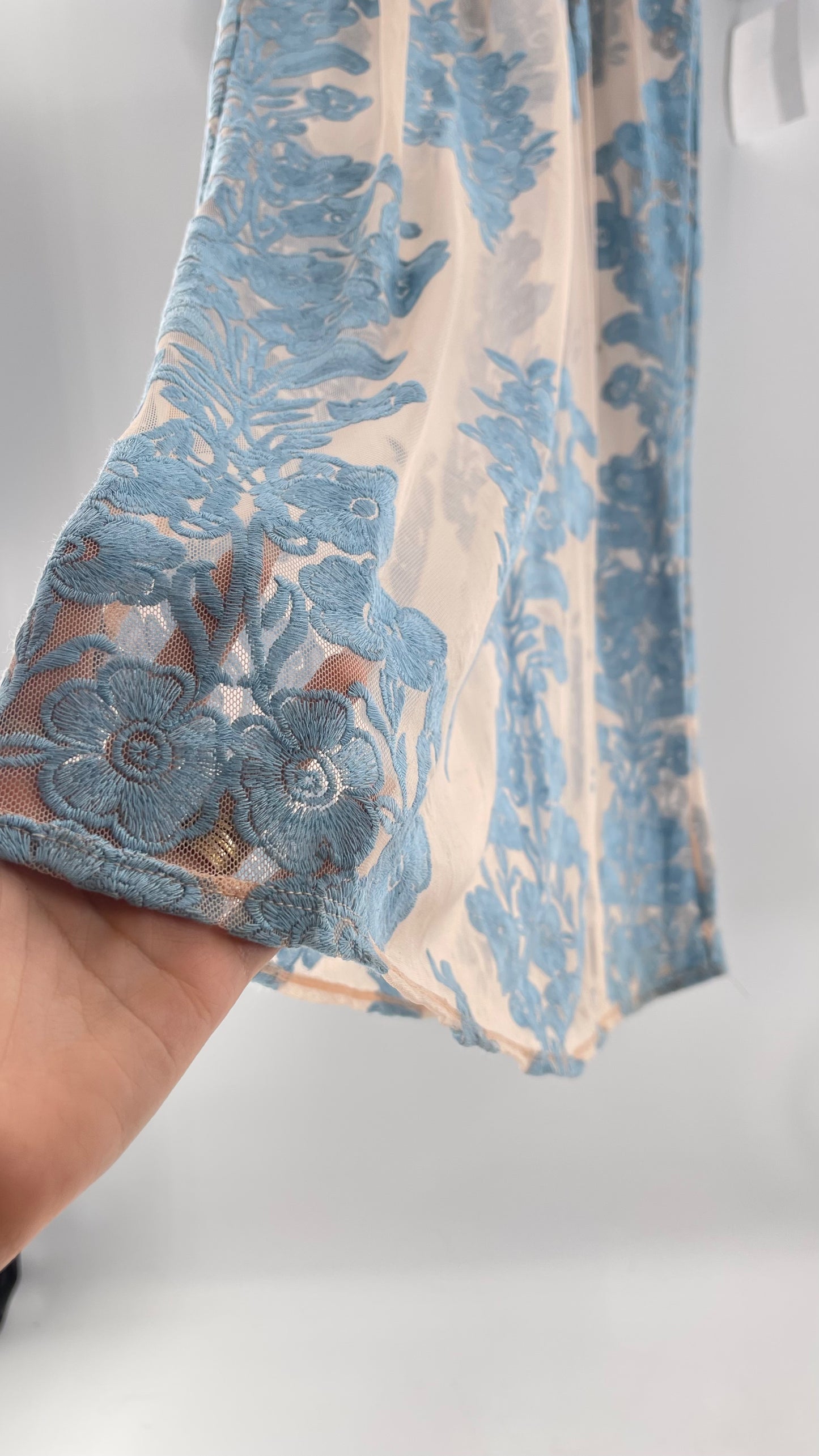 For Love and Lemons Powder Blue Embroidered Temecula Maxi Dress
