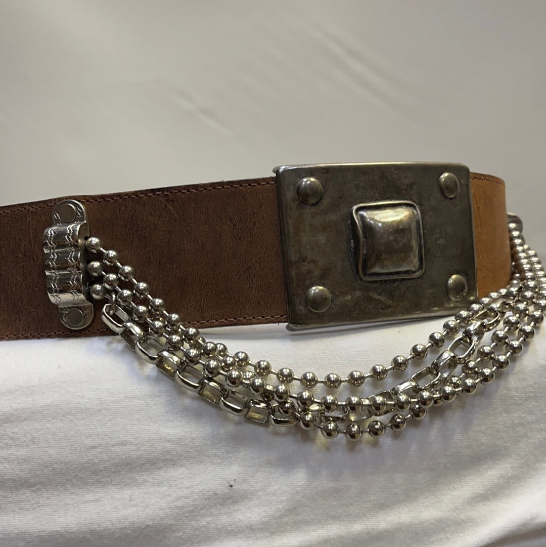 Streets Ahead thick leather belt with draping chains