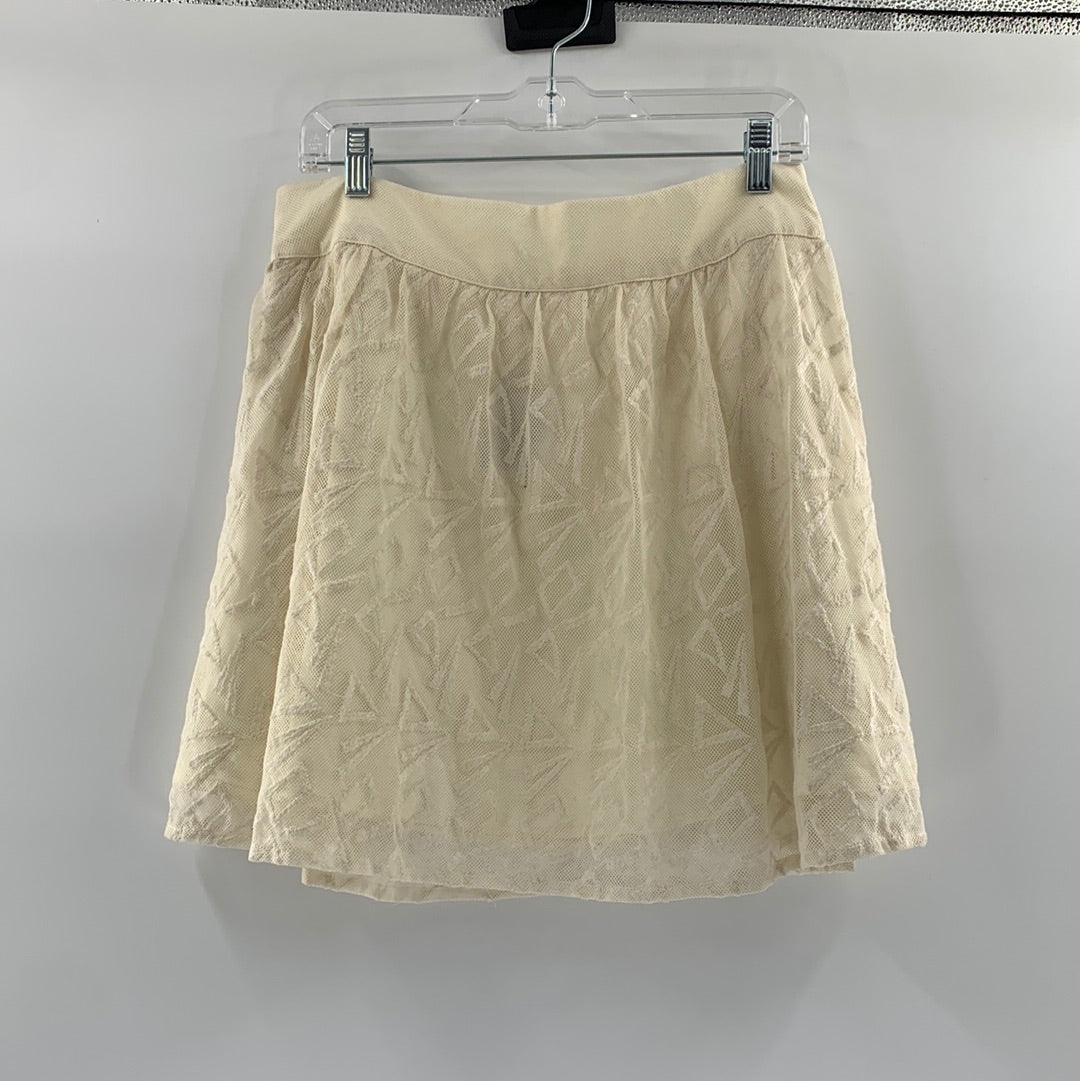Free People - White Triangle Mesh Mini Skirt (Size Large)