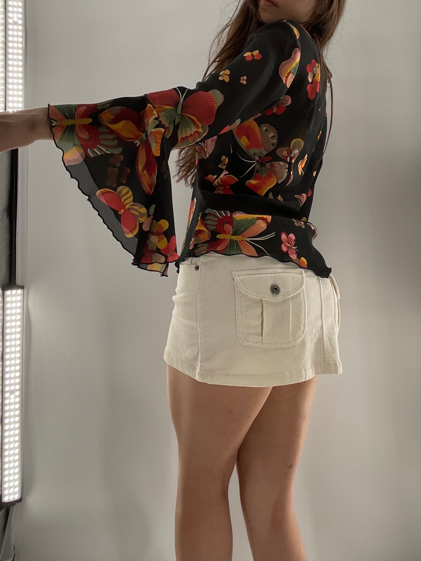 Vintage Butterfly Printed Sheer Bell Sleeve (S)