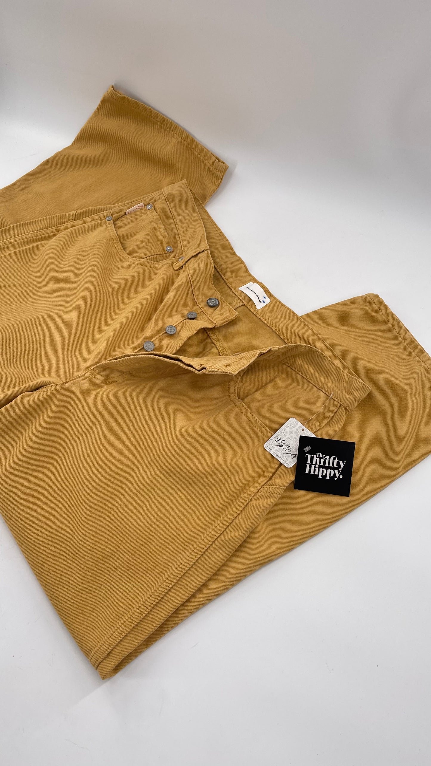 BOYISH Free People Mustard Yellow Straight Leg Jeans (32)