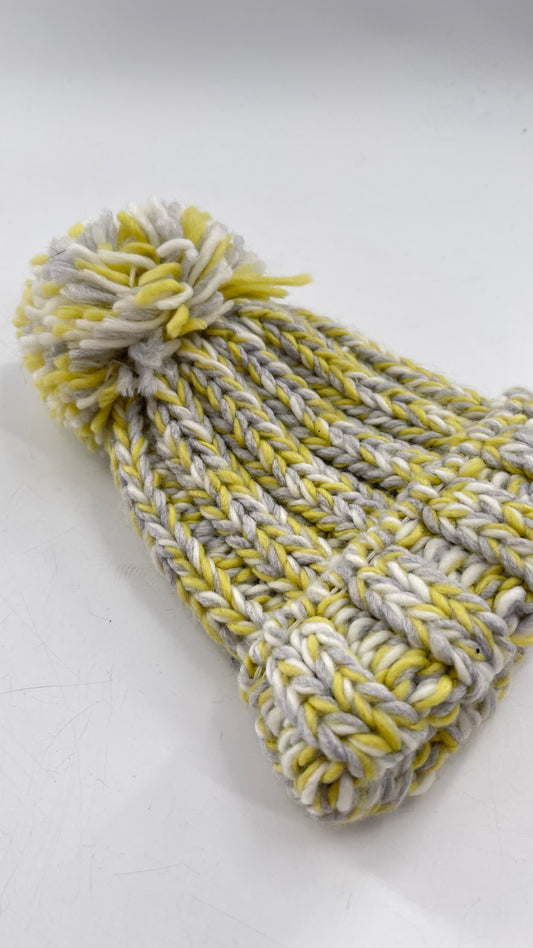 Free People Knit Yellow/Grey/White Beanie