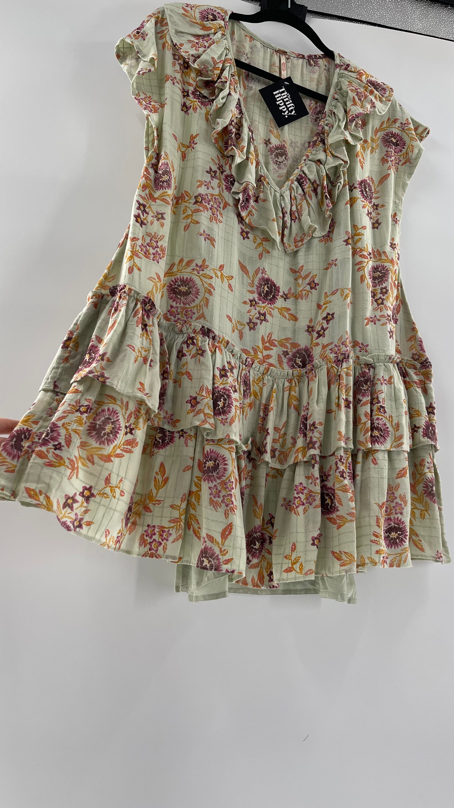 Free People Luna Mint Toned Tiered Floral Mini (XS)