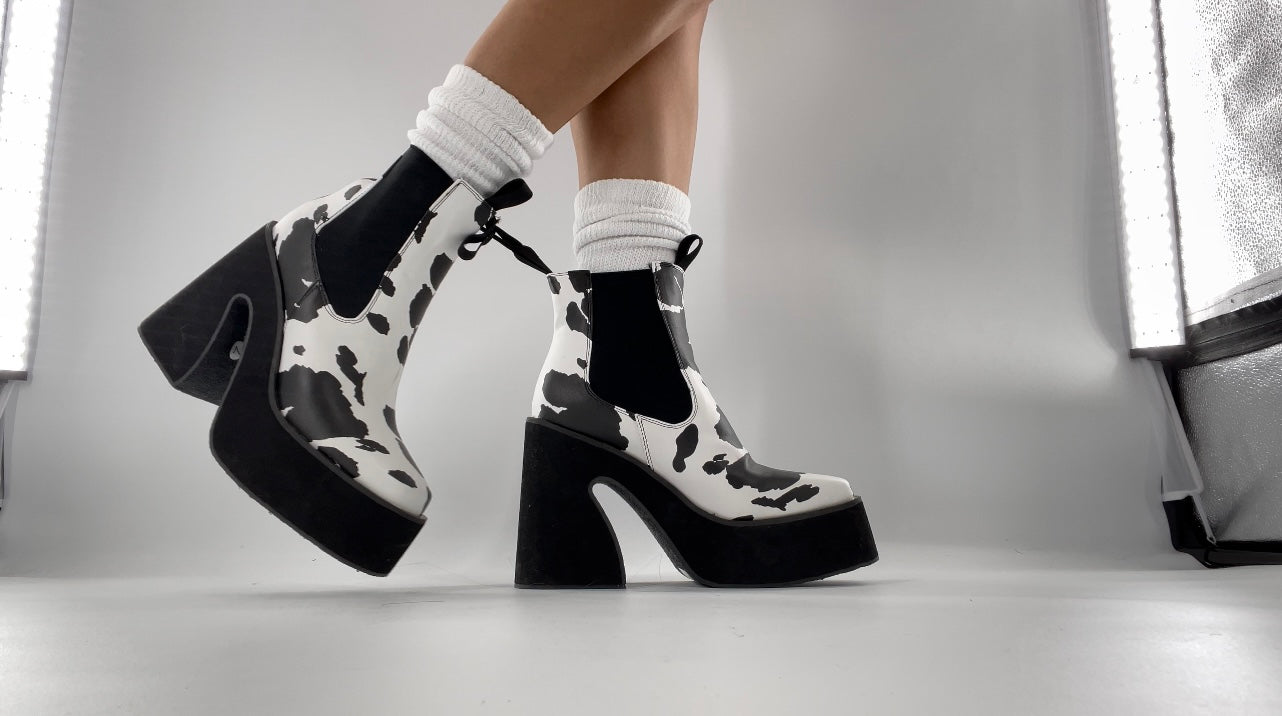 Koi Footwear Chunky Platform Cow Print Boots (7)