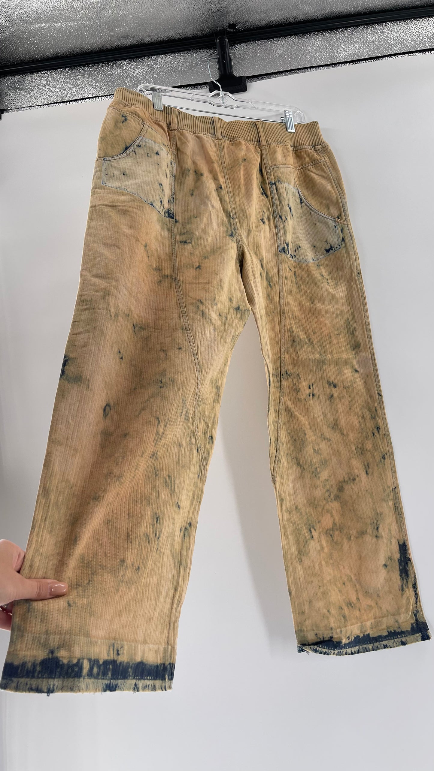 Free People Tan/Denim Distressed Straight Leg (Large)