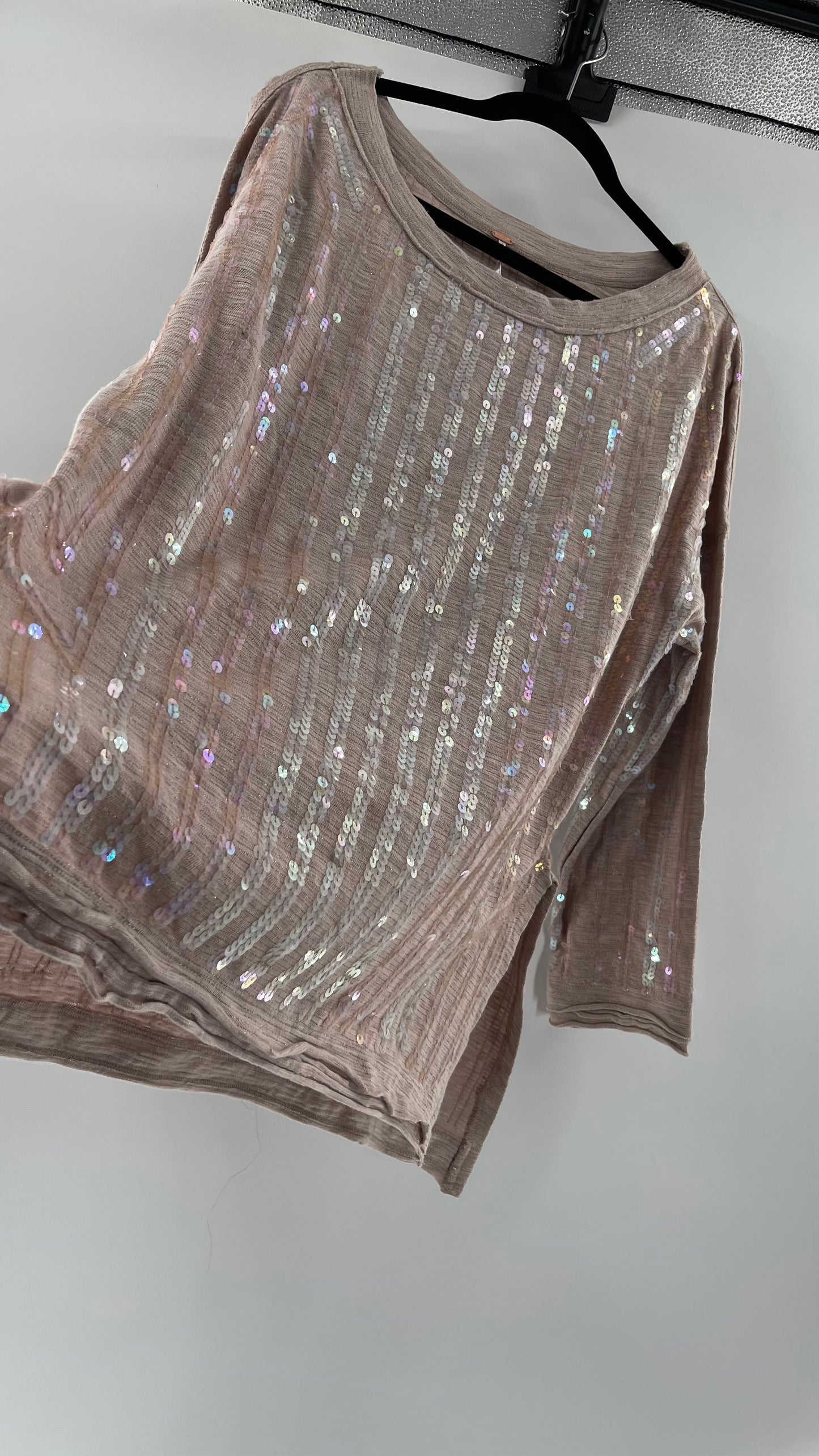 Free People Dusty Pink Sequin Sweater (Small)