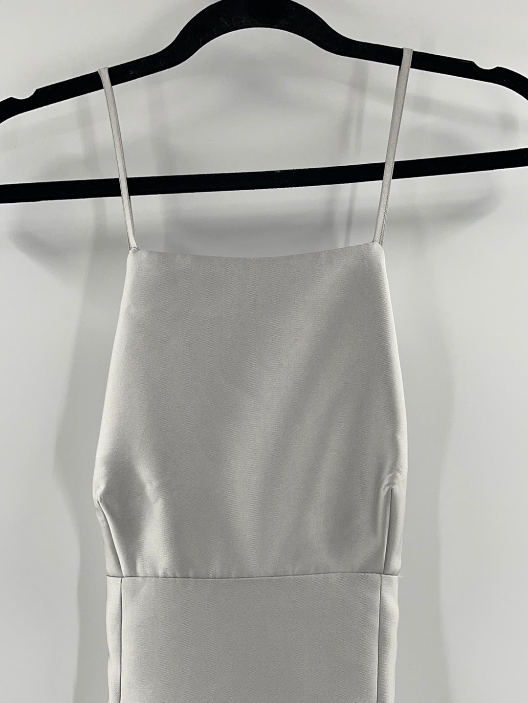 Keepsake - Anthropologie - Satin Silver Sleeveless Maxi Dress With Spaghetti Straps (Size L) - With Tag -