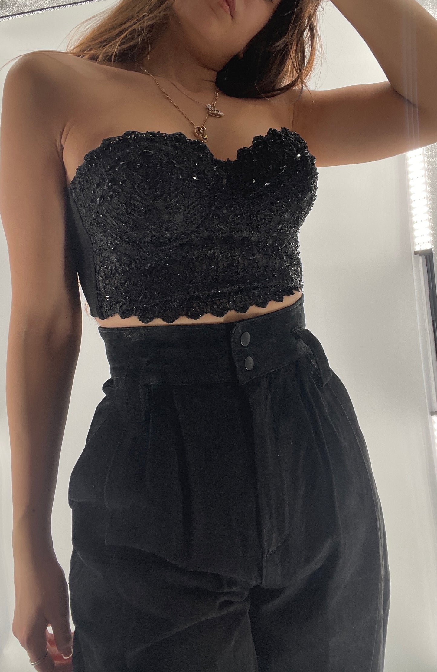 Windsor Black Lace Beaded Cropped Corset (XS)