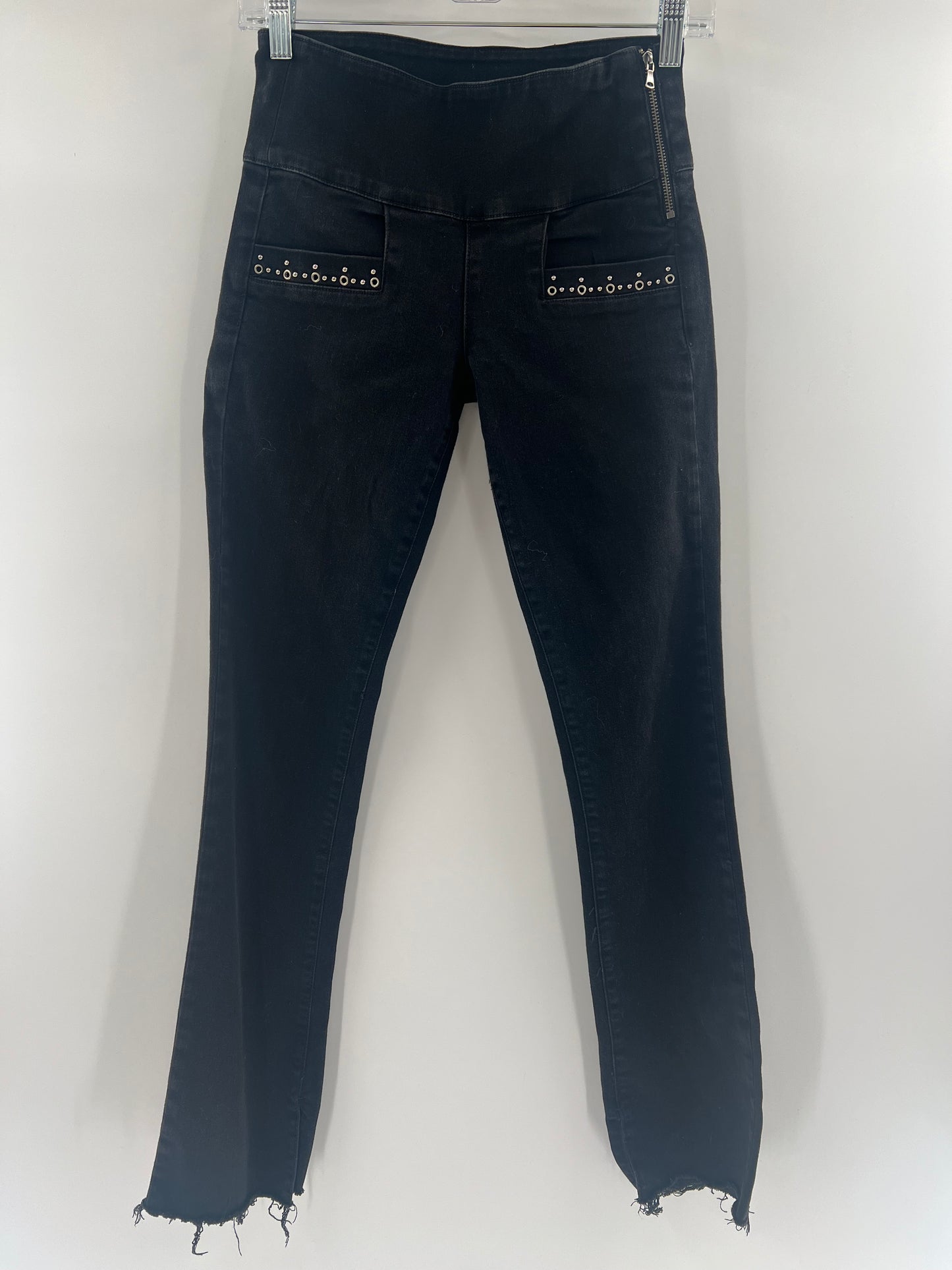 Paige Anthropologie Black Encrusted Zipper Jeans (Size 24)