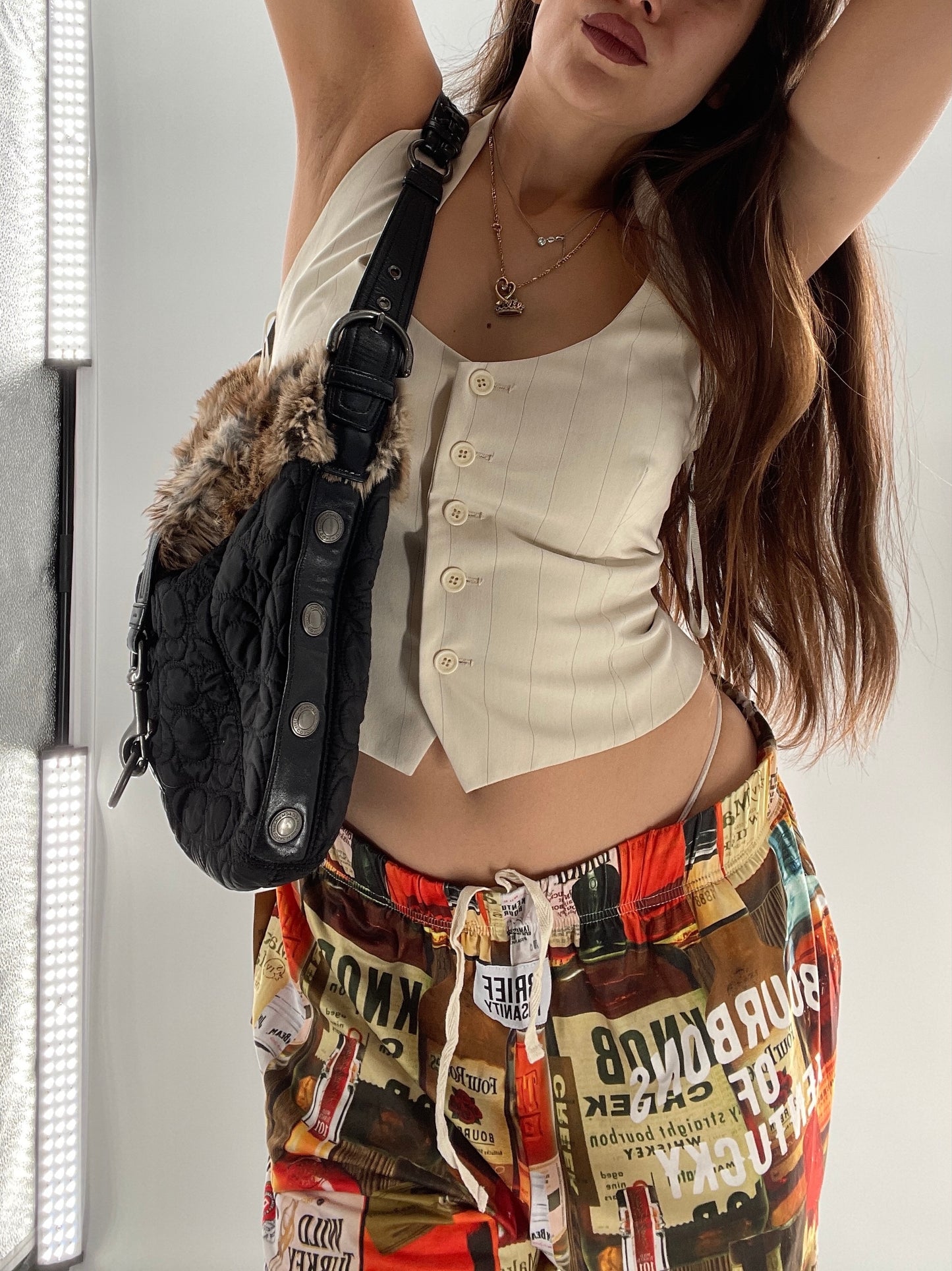 Coach Vintage Fur Trim Bag with Quilted Logo Pattern