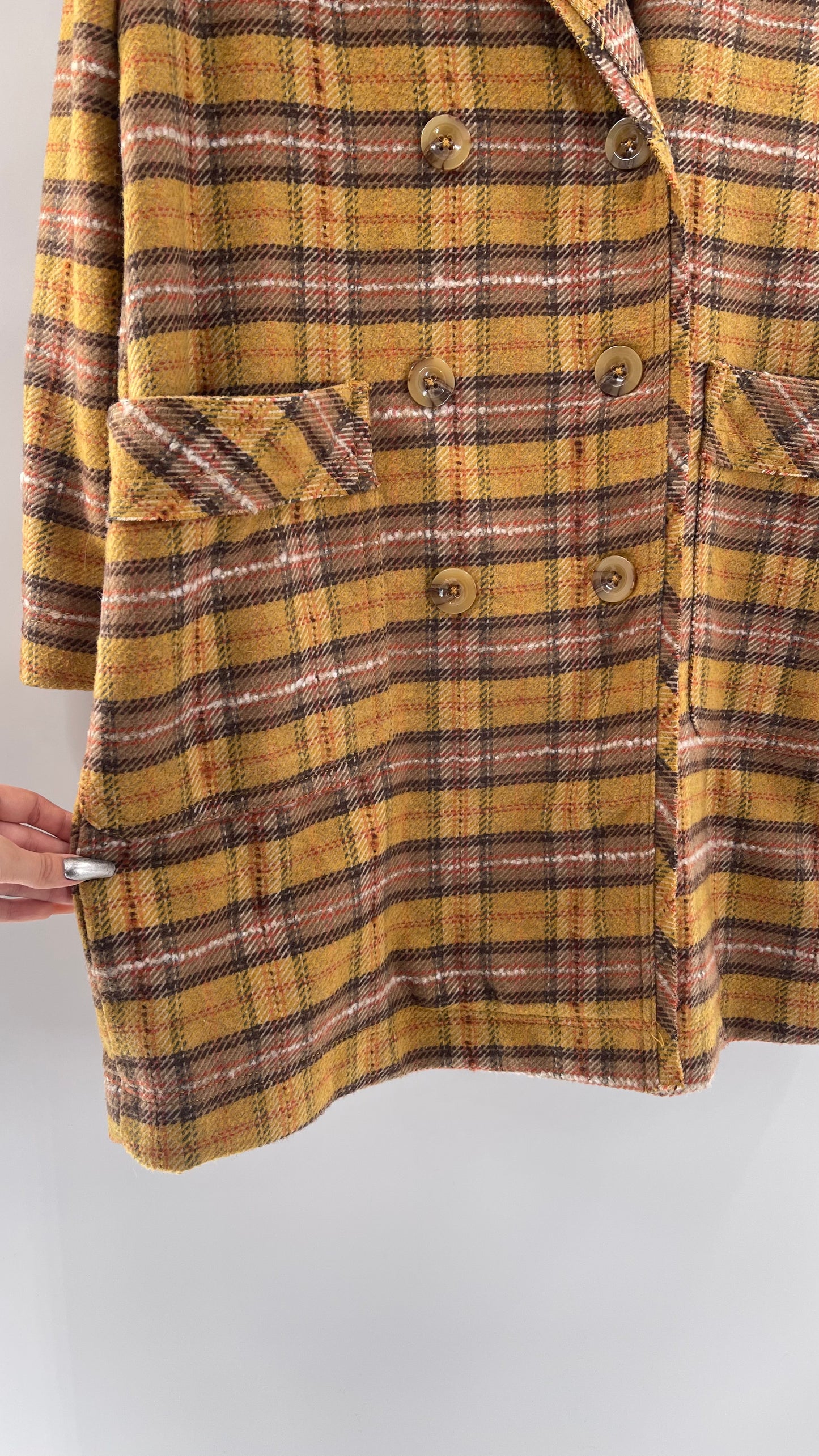 Free People Mustard  Plaid Coat - Size XS