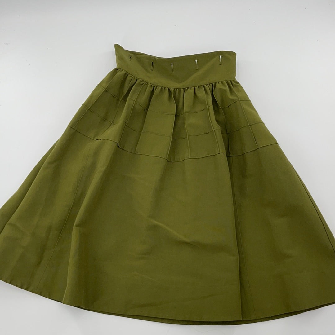 Maeve - Anthropologie Strapless Oliver Green Pleated MIDI Dress - Buttoned Under Breast- Could Separate and Make a 2 Piece Set - (Size 4)