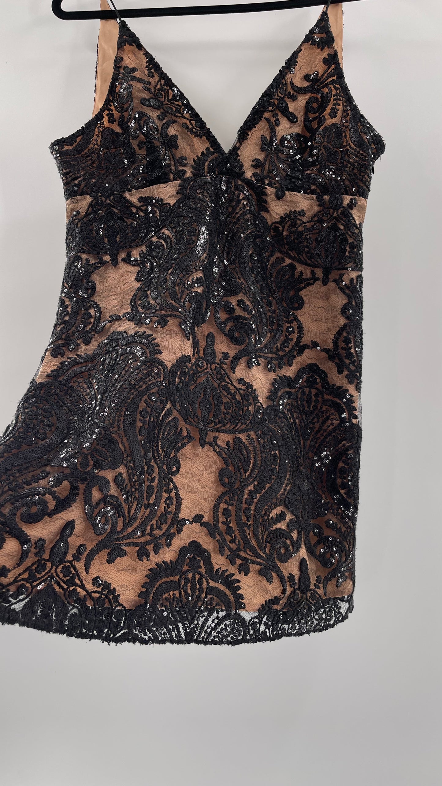 Free People Night Shimmers Nude Dress with Black Sequin Lace (8)
