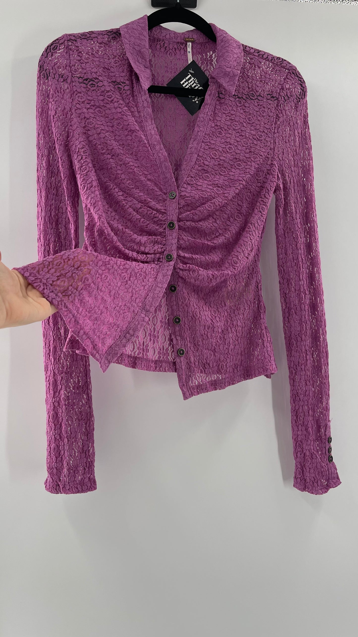 Free People Flower Fields Lavender Lace Collared Button Up (Small)