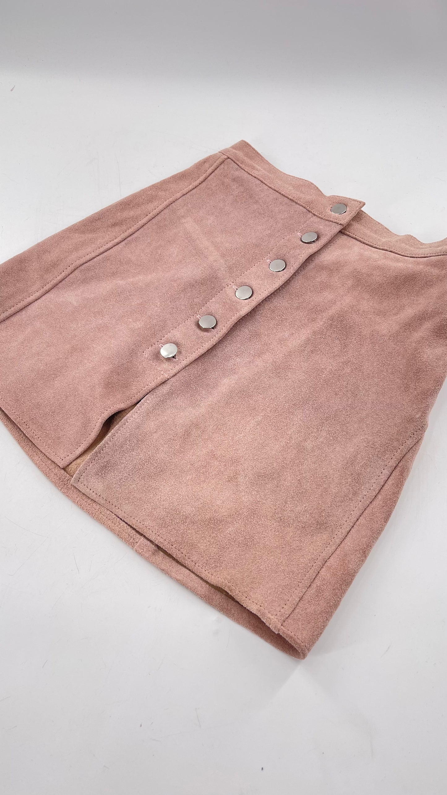 Free People Understated Leather Dusty Pink Suede Button Side Mini Skirt (Small)