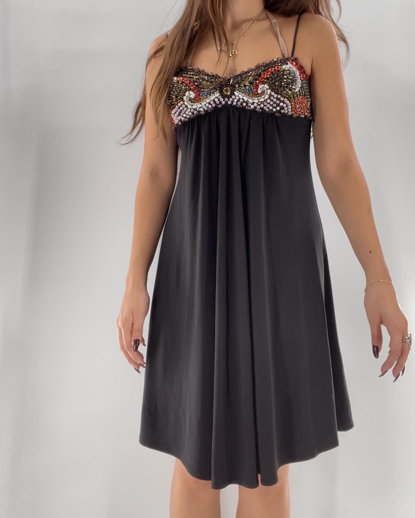 MIGNON black dress with beaded neckline (6)