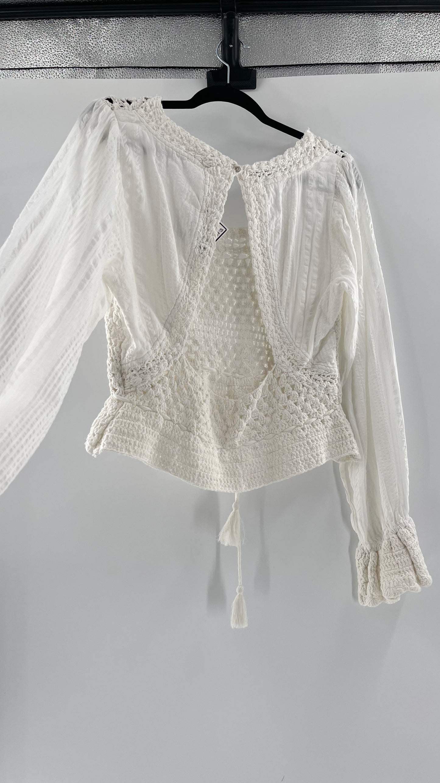 Free People White Crochet “Megan” Top (Large)