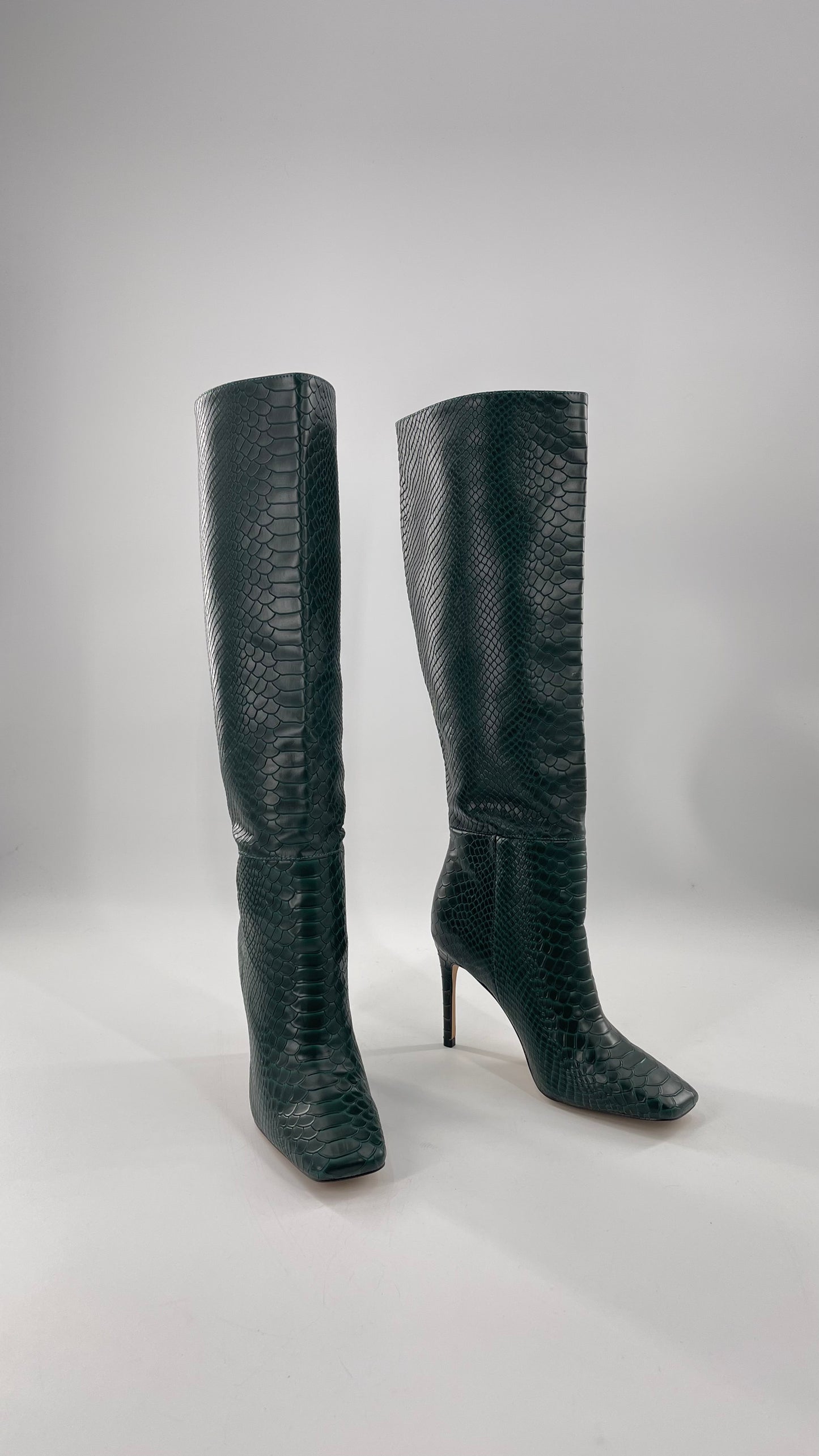 ALDO square toe Enmerald Green Crocodile Knee High Boots (6.5)