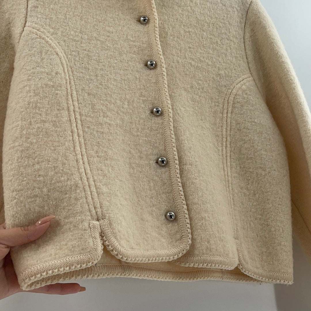 Ashley 100% Wool Cream Cardigan With Silver Buttons (Size 11/12)