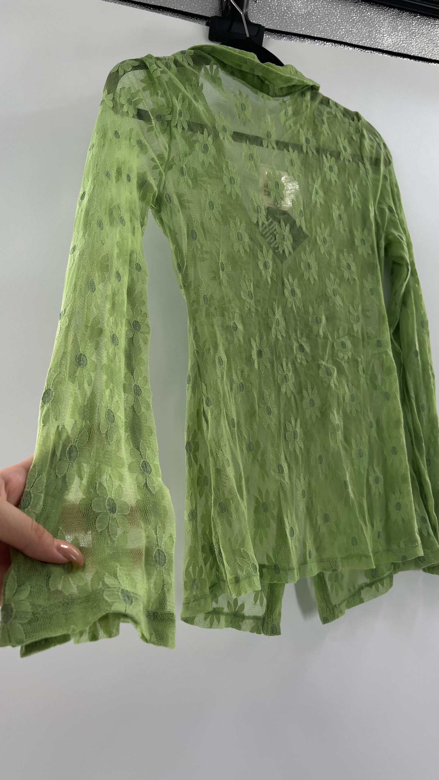 Free People Flower Fields Green Lace Collared Button Up (Small)